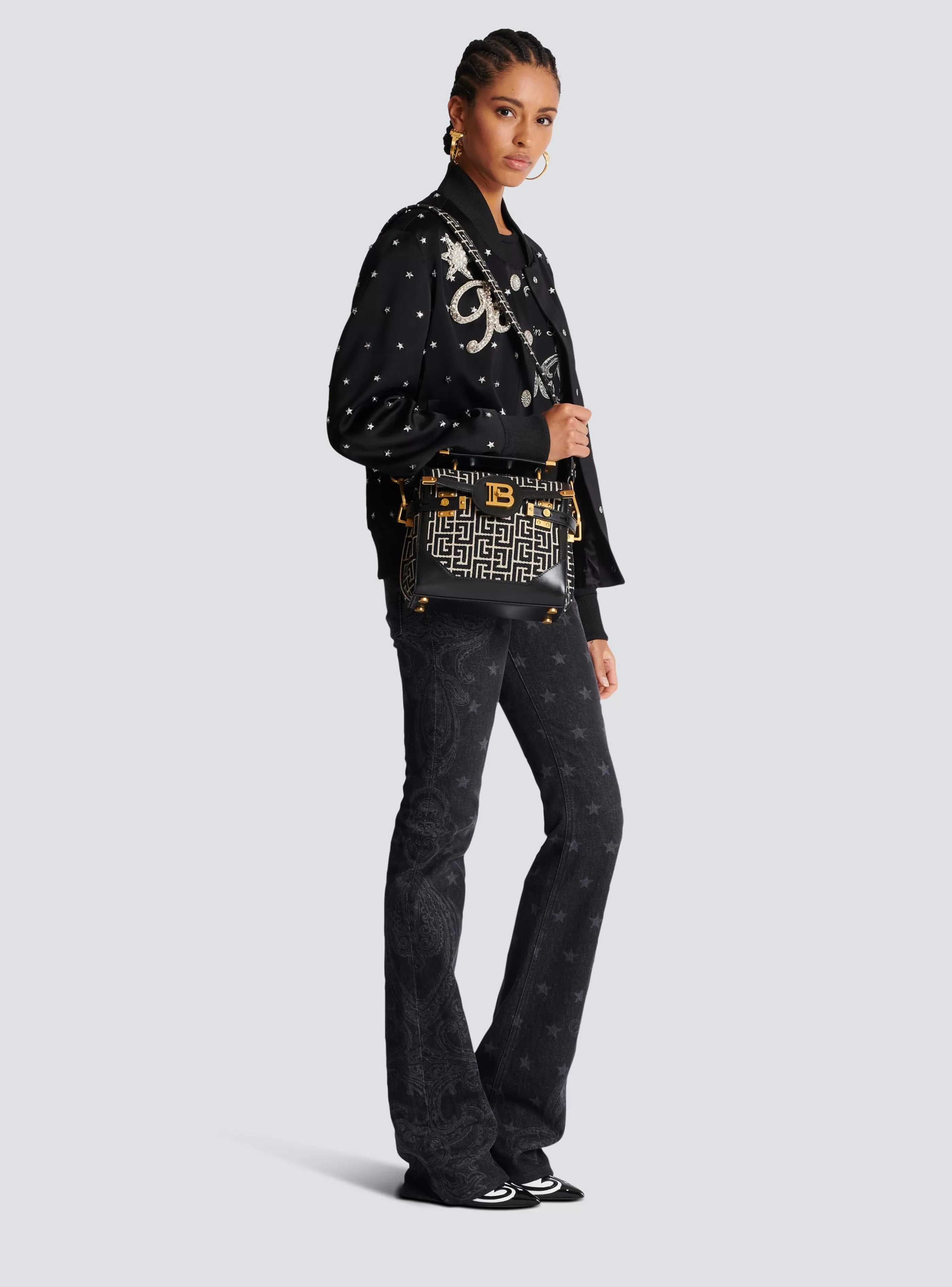 Balmain Borse A Spalla | Borse A Tracolla-Bicolor Jacquard B-Buzz 23 Bag With Leather Panel black