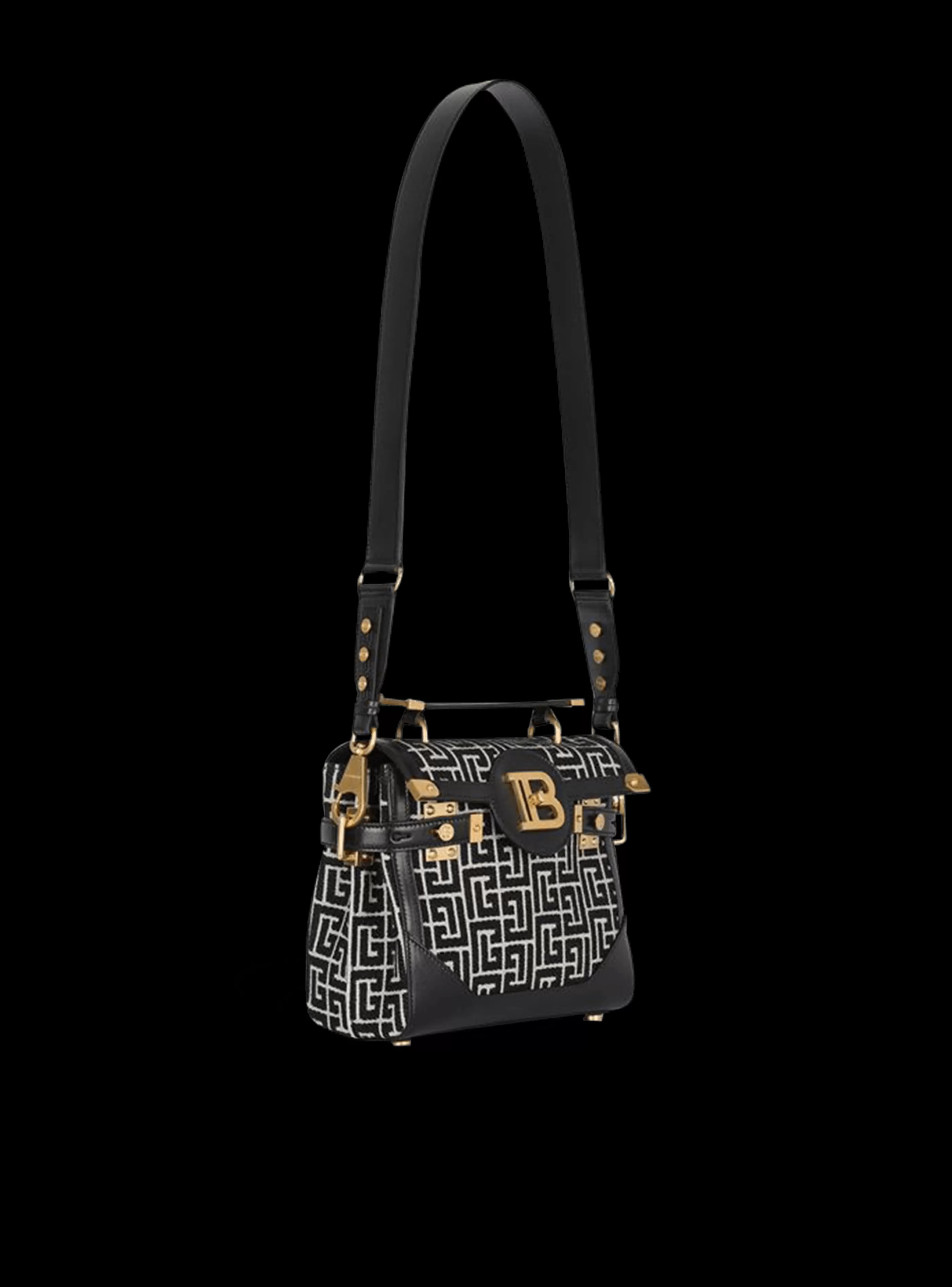 Balmain Borse A Spalla | Borse A Tracolla-Bicolor Jacquard B-Buzz 23 Bag With Leather Panel black
