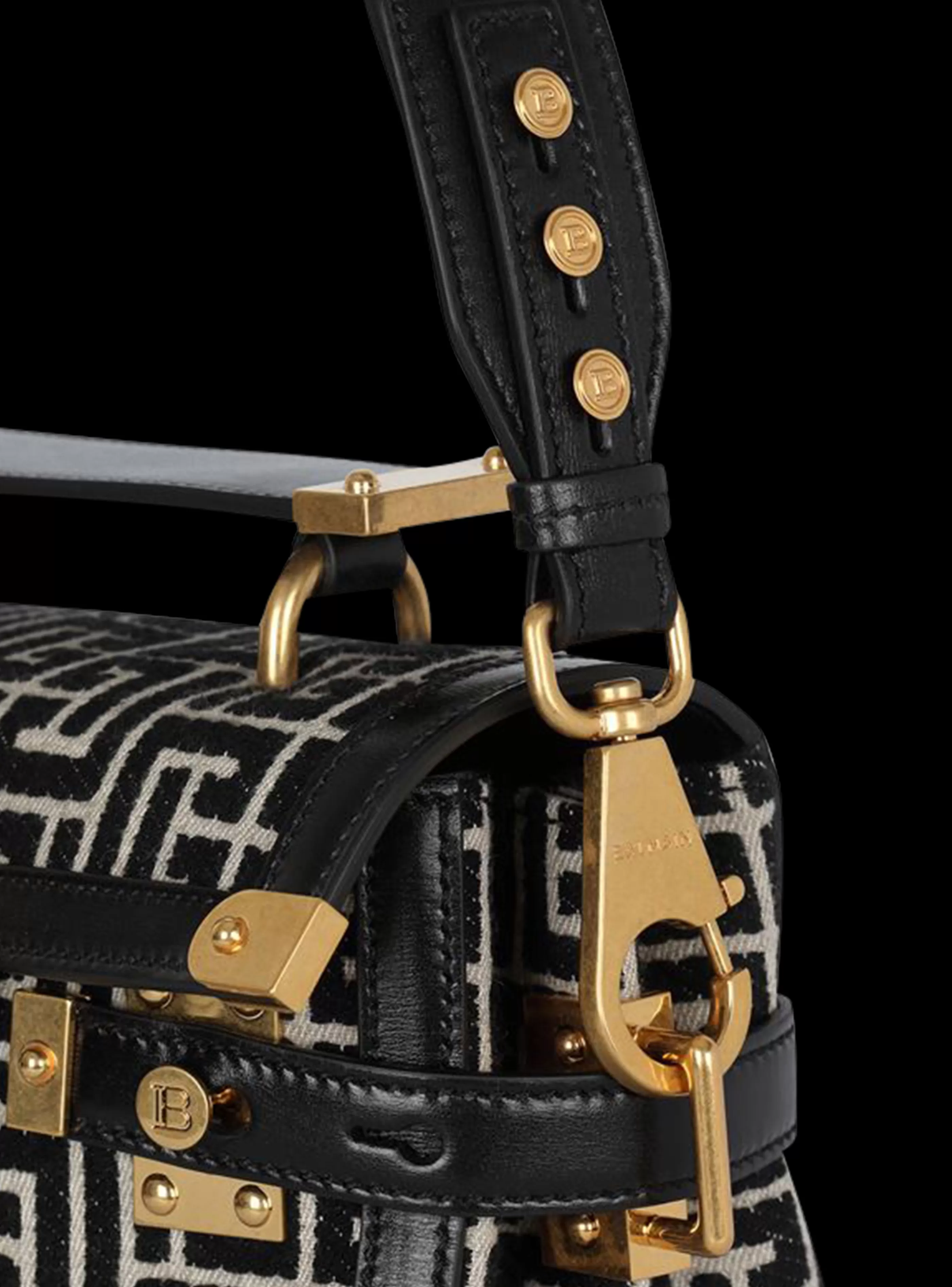 Balmain Borse A Spalla | Borse A Tracolla-Bicolor Jacquard B-Buzz 23 Bag With Leather Panel black