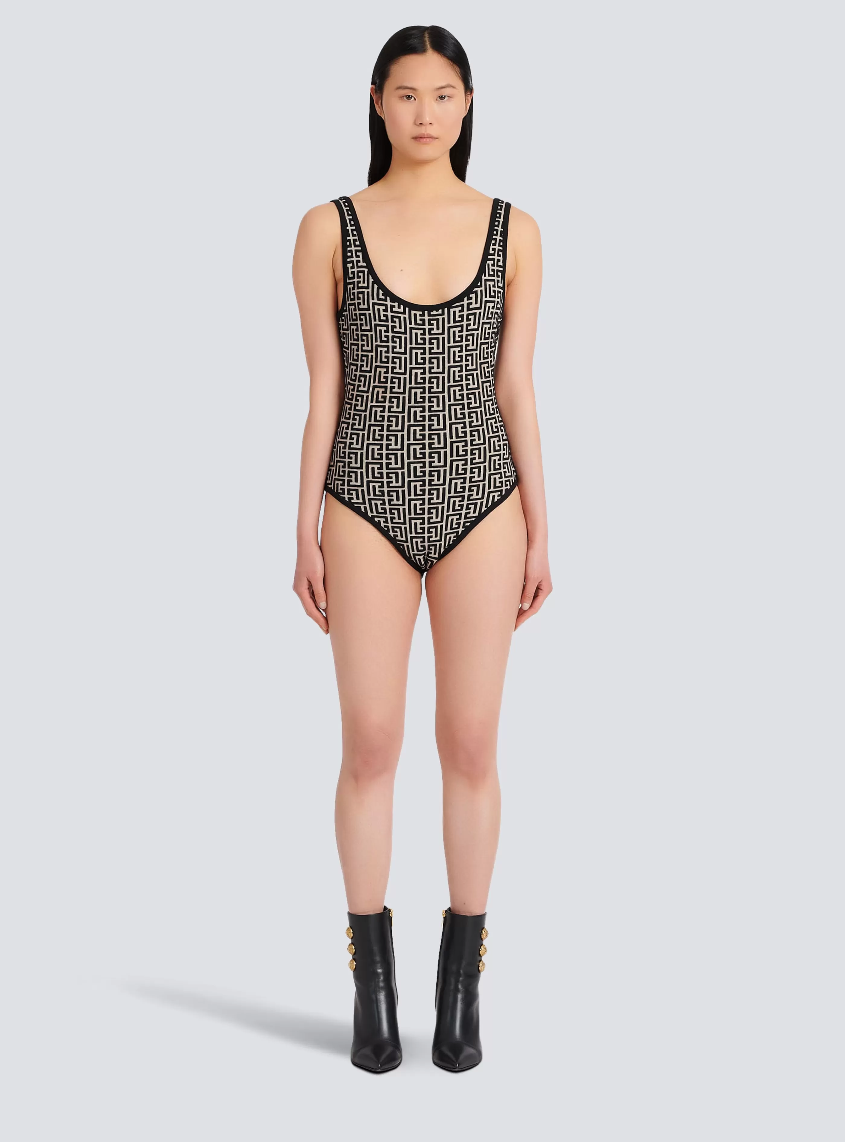 Balmain Top E Camicie-Bicolor Jacquard Bodysuit With Monogram black
