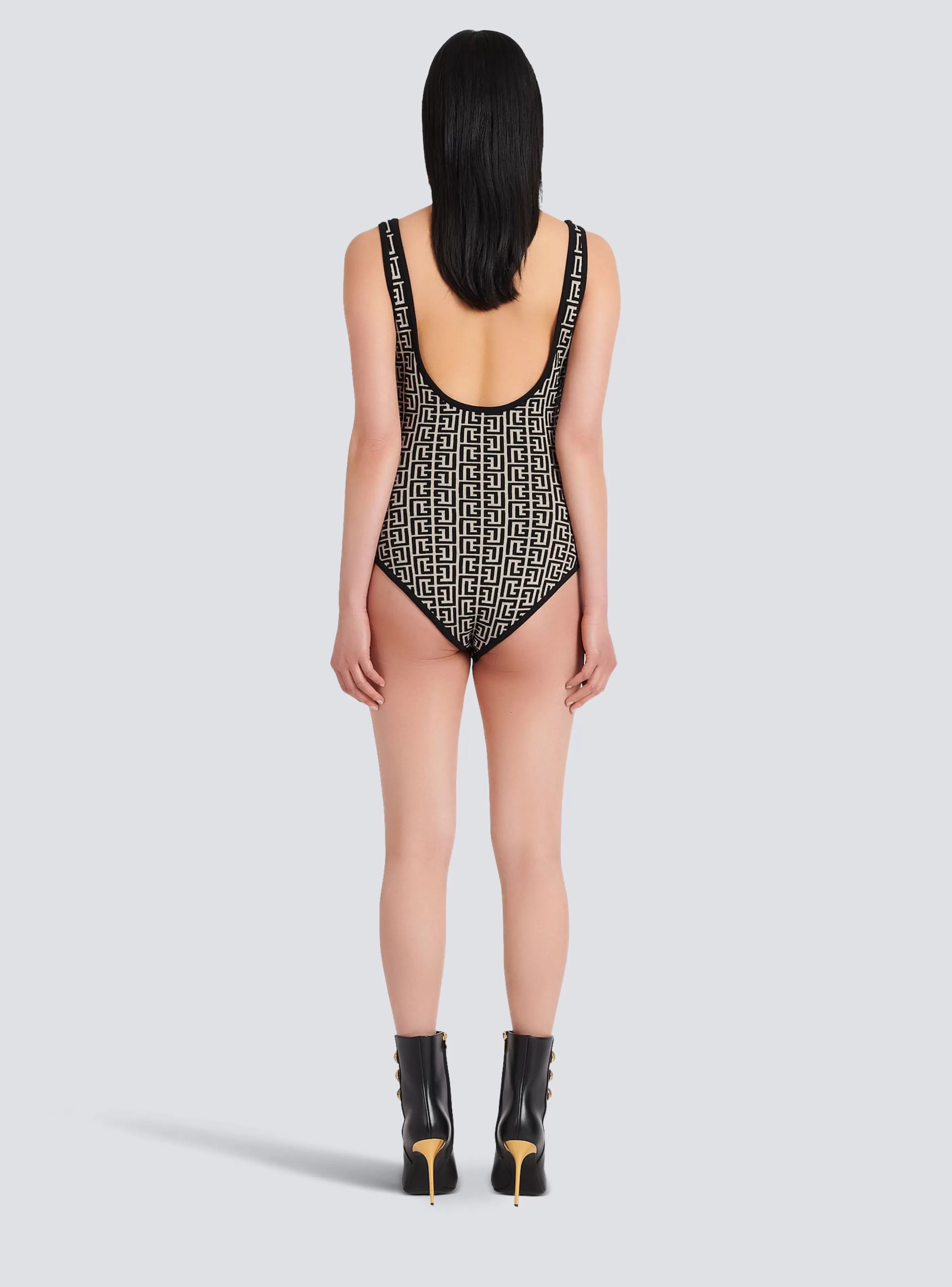Balmain Top E Camicie-Bicolor Jacquard Bodysuit With Monogram black