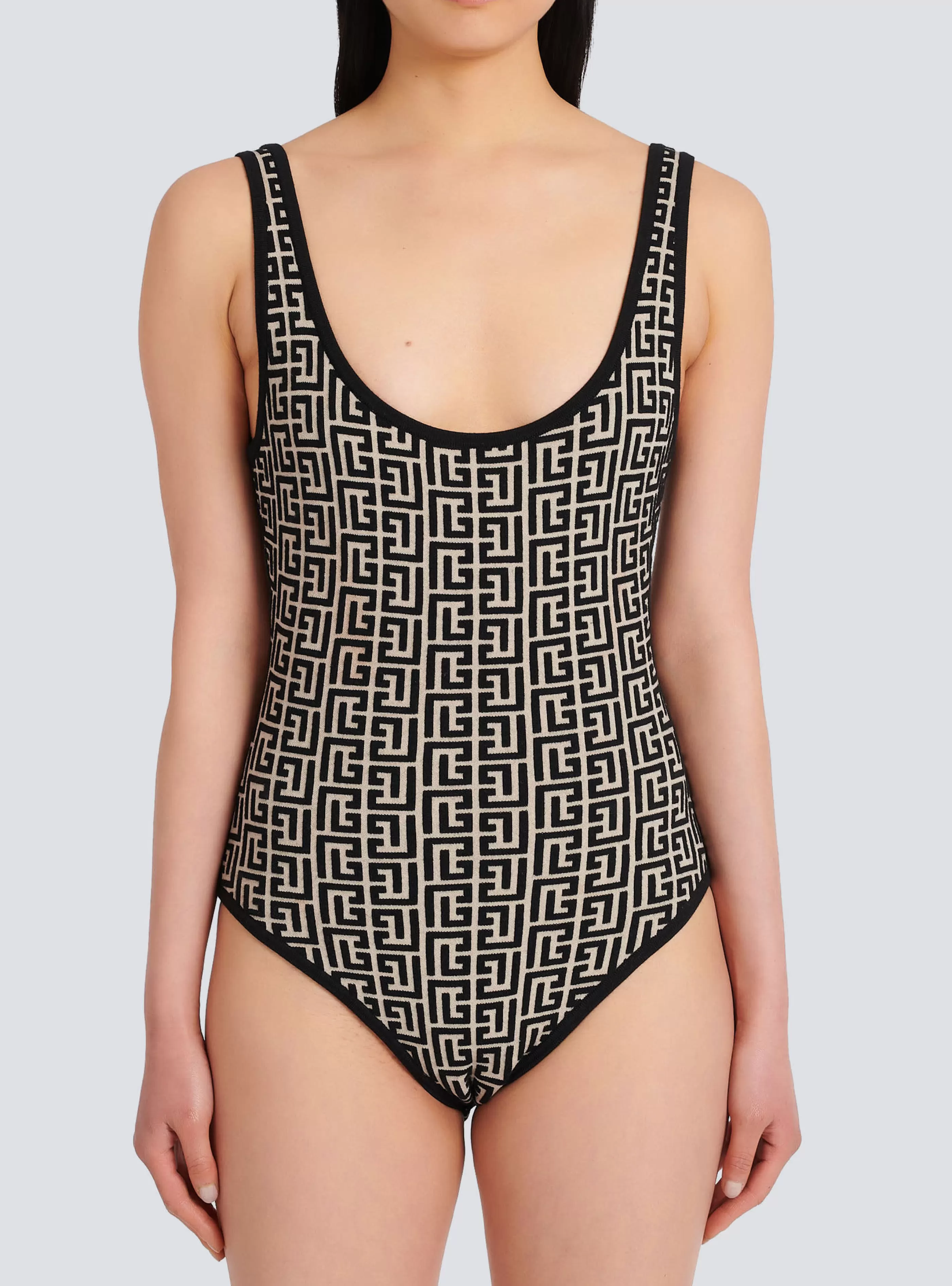 Balmain Top E Camicie-Bicolor Jacquard Bodysuit With Monogram black