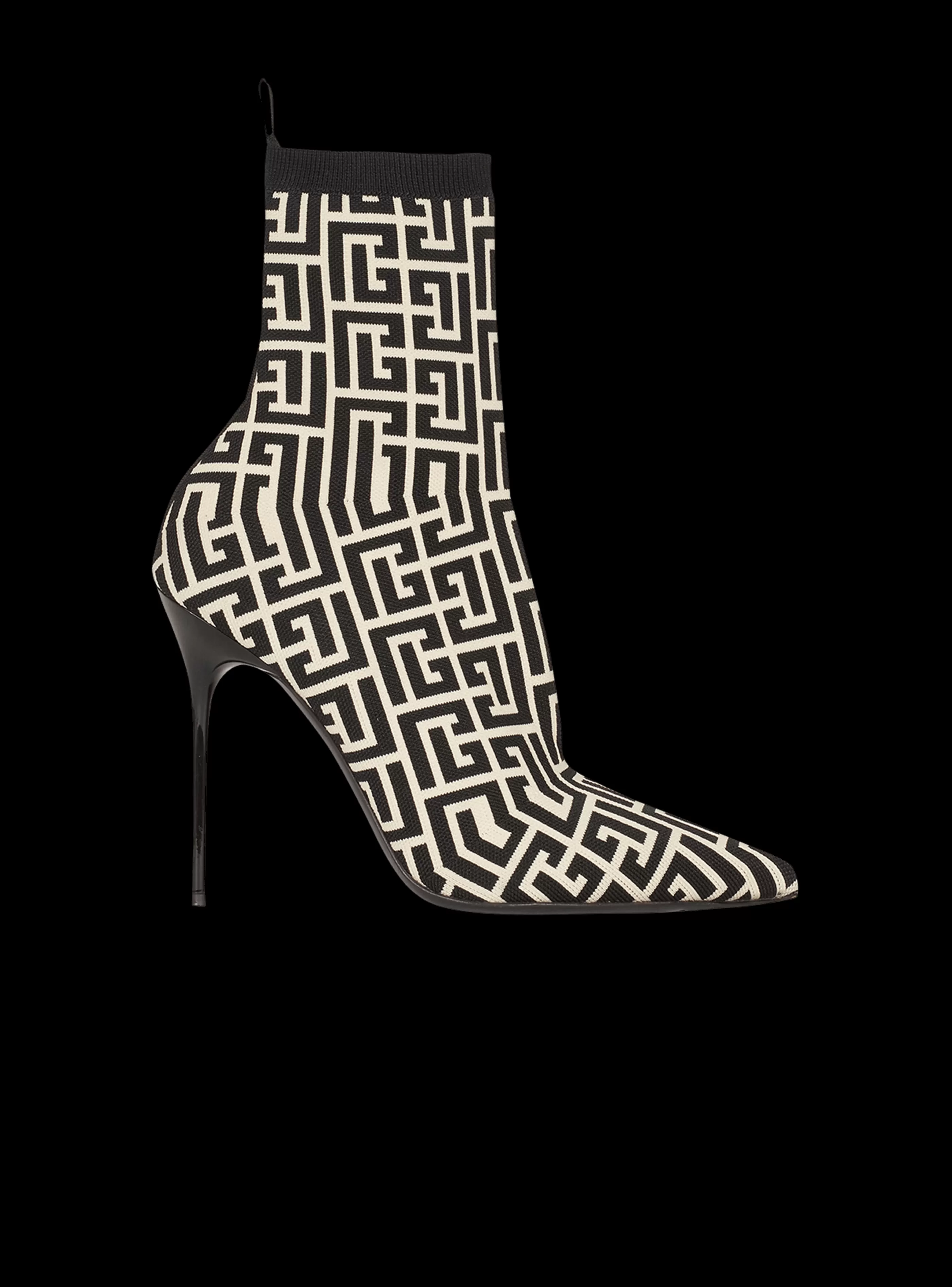 Balmain Stivali-Bicolor Stretch Knit Skye Ankle Boots With Monogram black