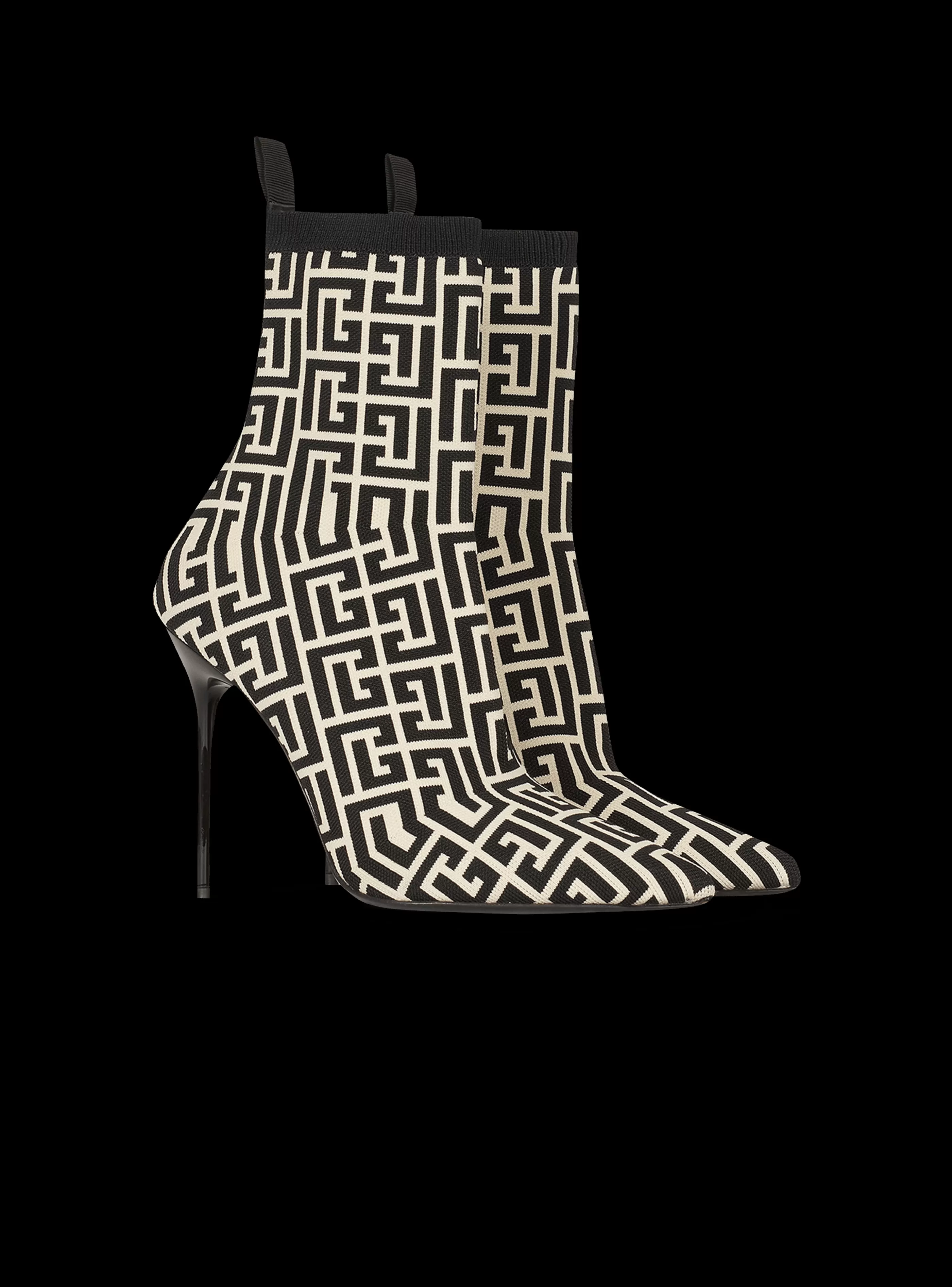 Balmain Stivali-Bicolor Stretch Knit Skye Ankle Boots With Monogram black
