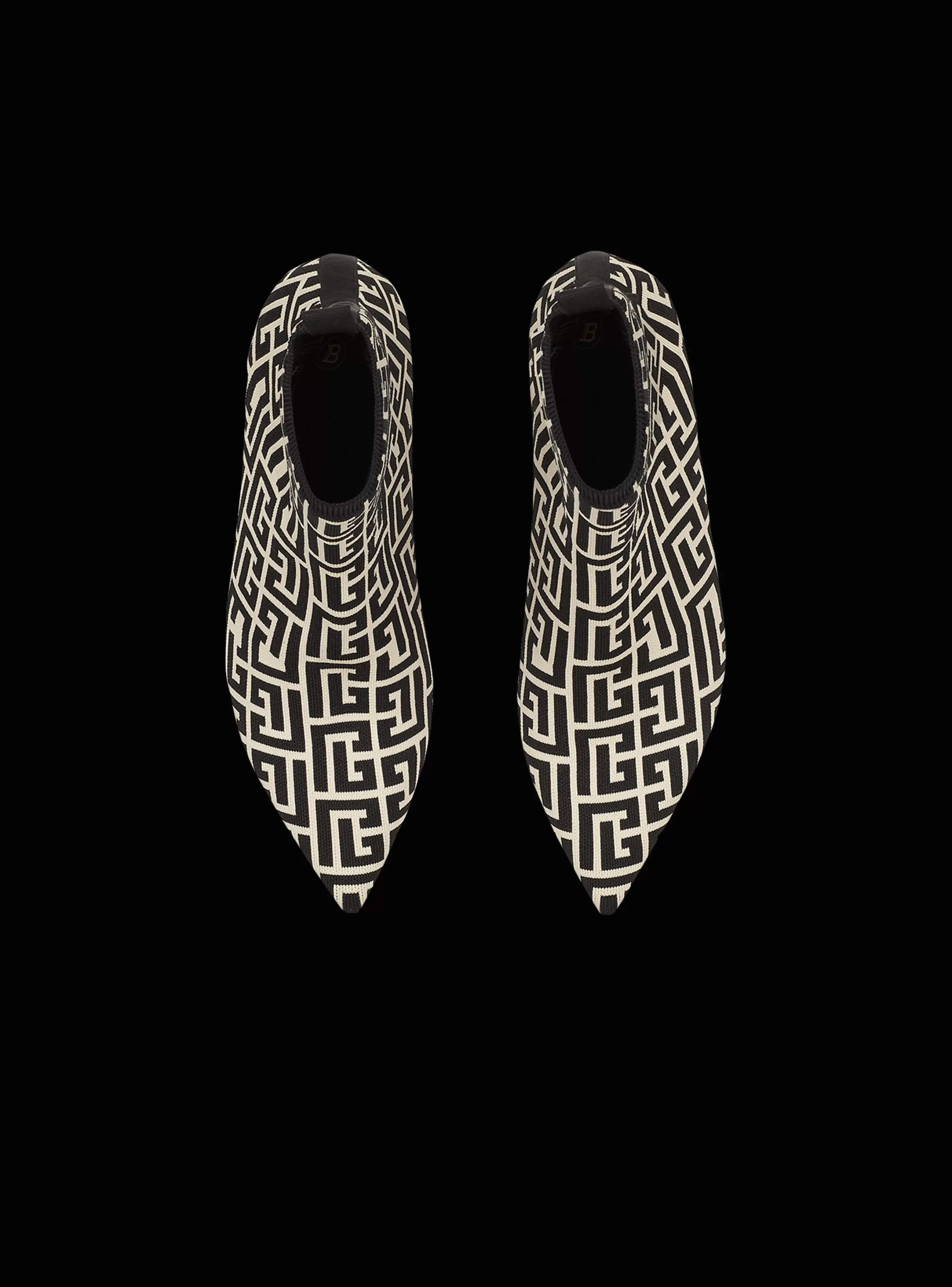 Balmain Stivali-Bicolor Stretch Knit Skye Ankle Boots With Monogram black