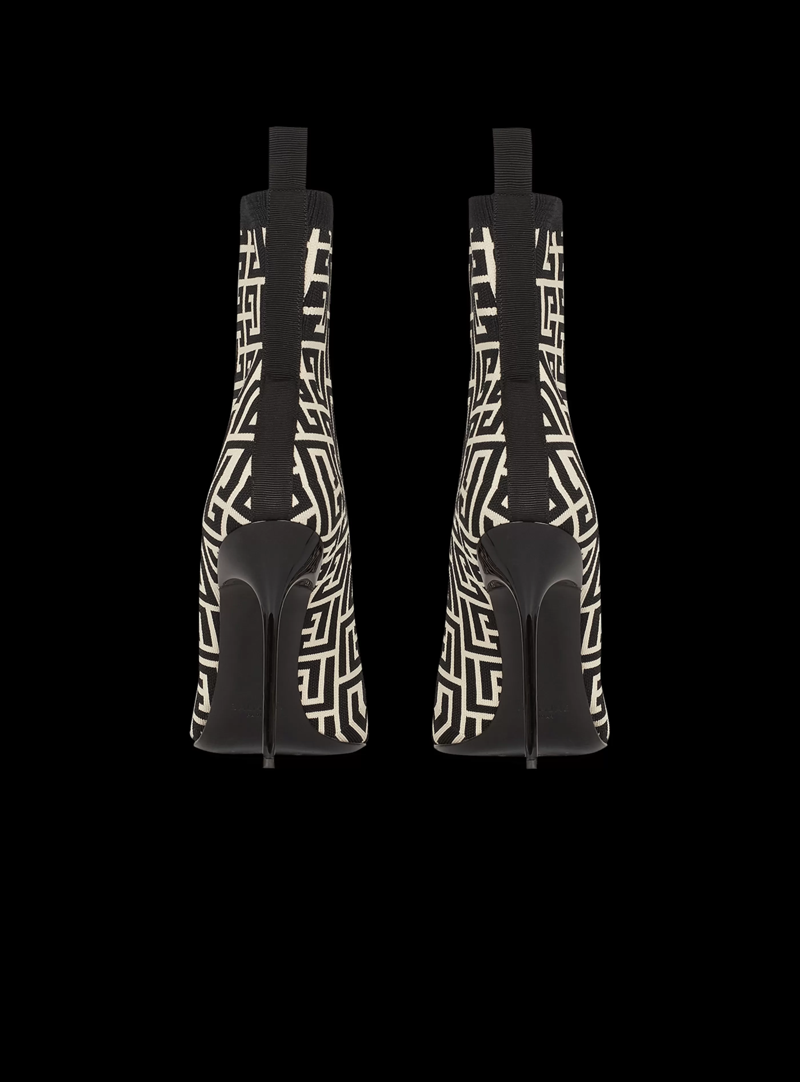 Balmain Stivali-Bicolor Stretch Knit Skye Ankle Boots With Monogram black