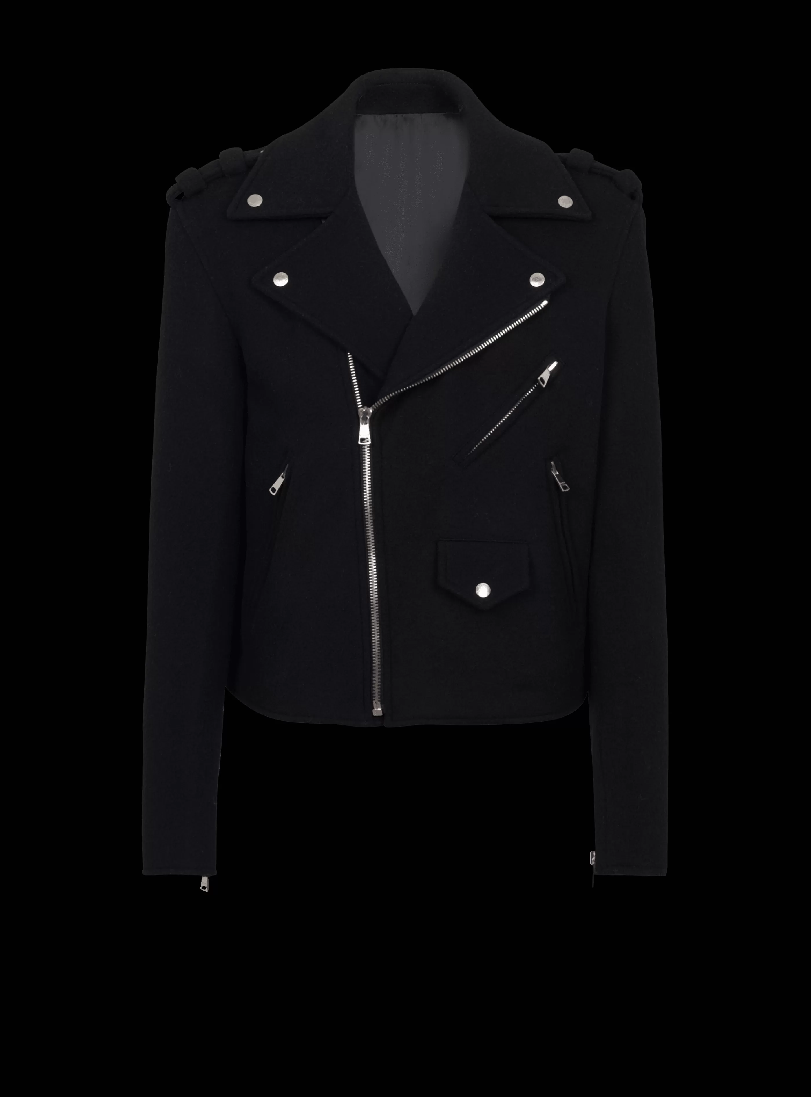 Balmain Capispalla-Biker Jacket In Felted Wool black