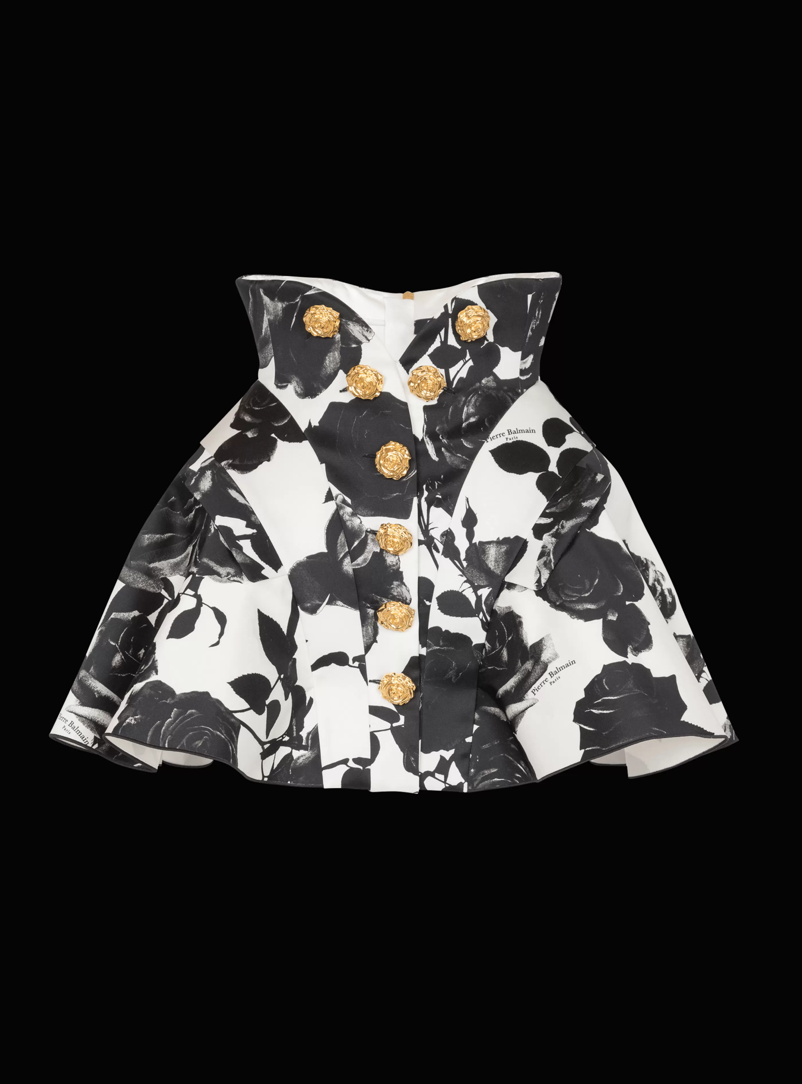 Balmain Gonne-Black And Roses Short Tulip Skirt white