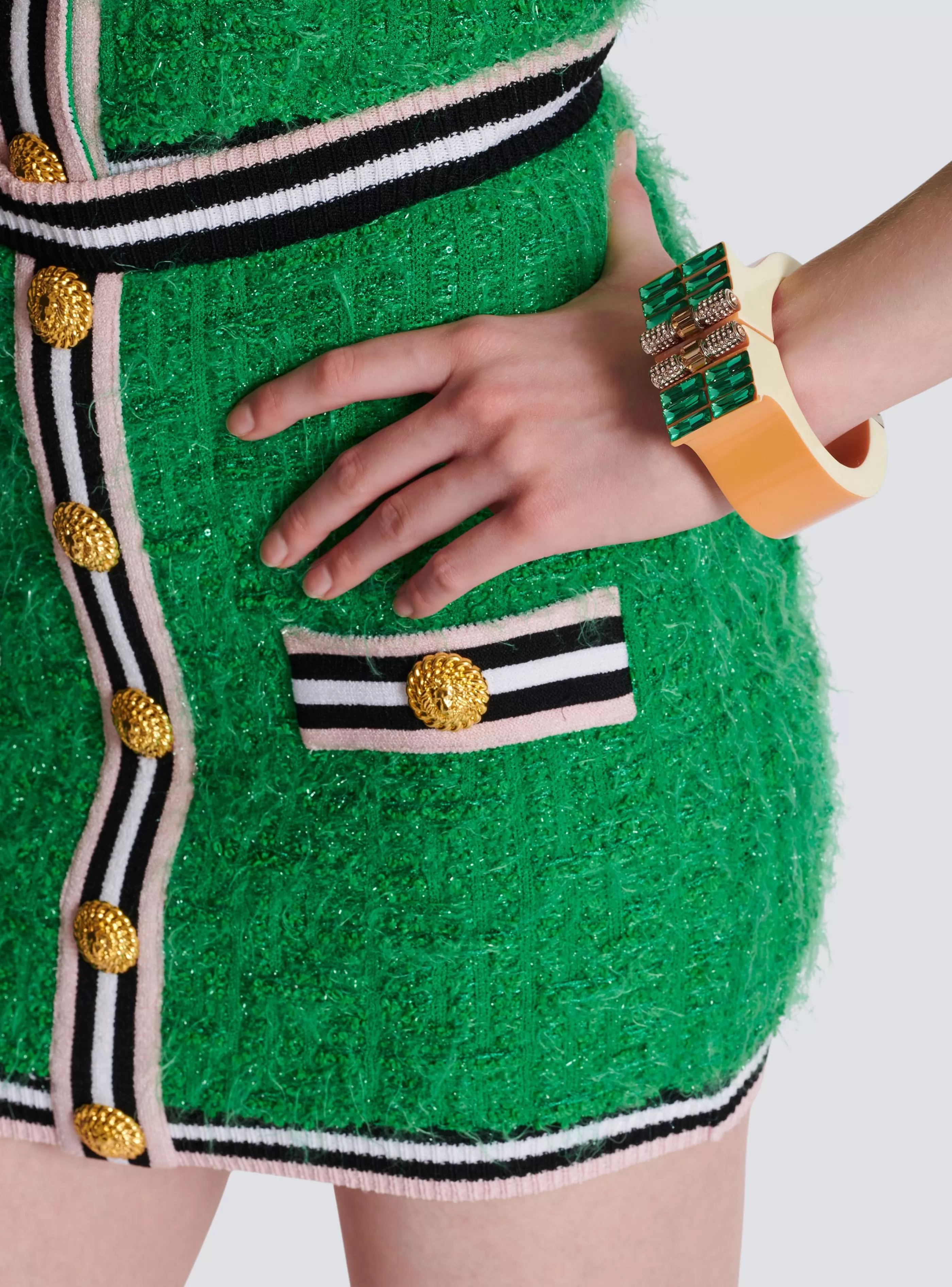 Balmain Gioielli Moda-Brass, Rhinestone And Resin Cuff multicolor