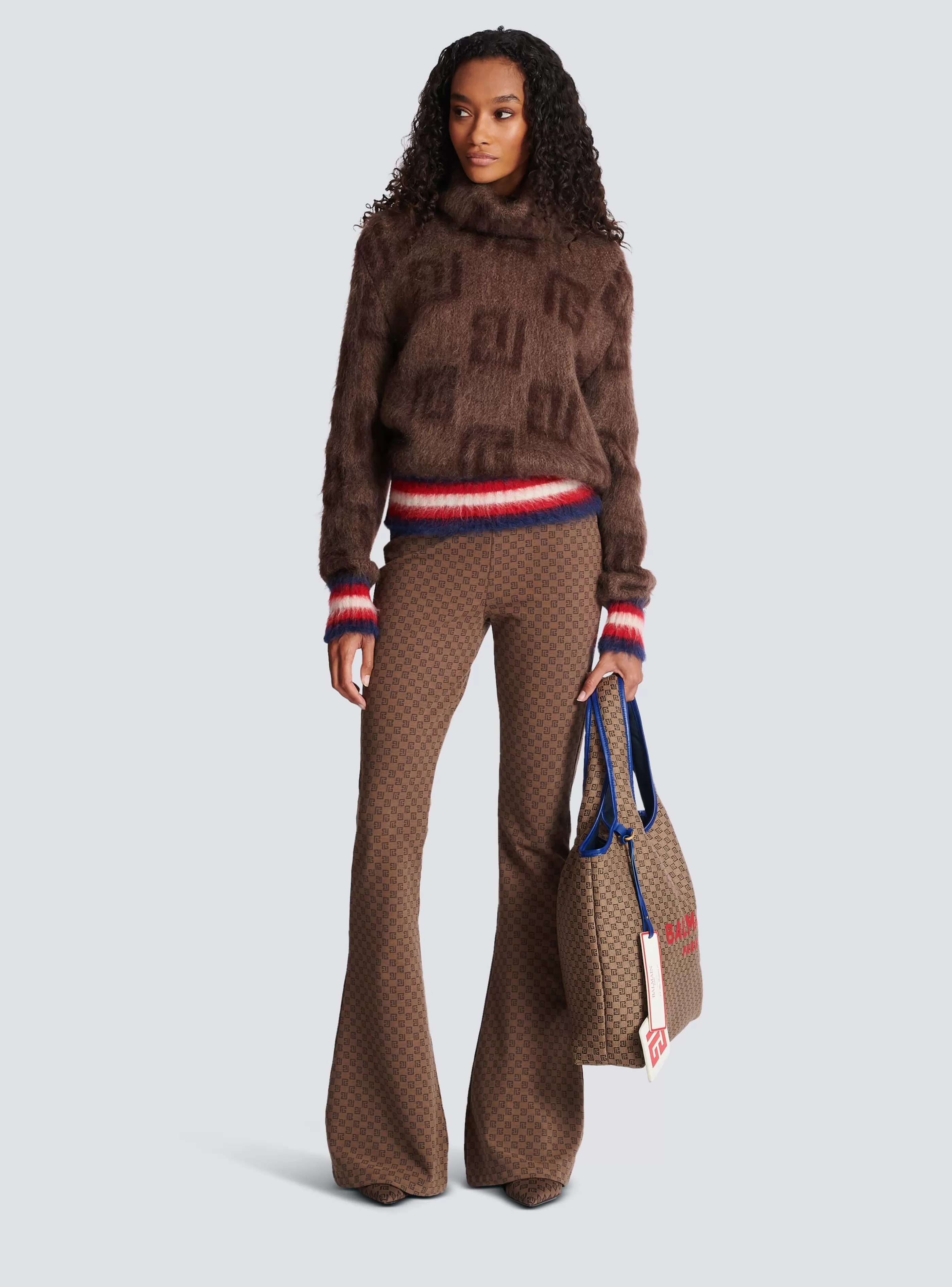 Balmain Maglieria-Brushed Mohair Jumper With Monogram Print brown
