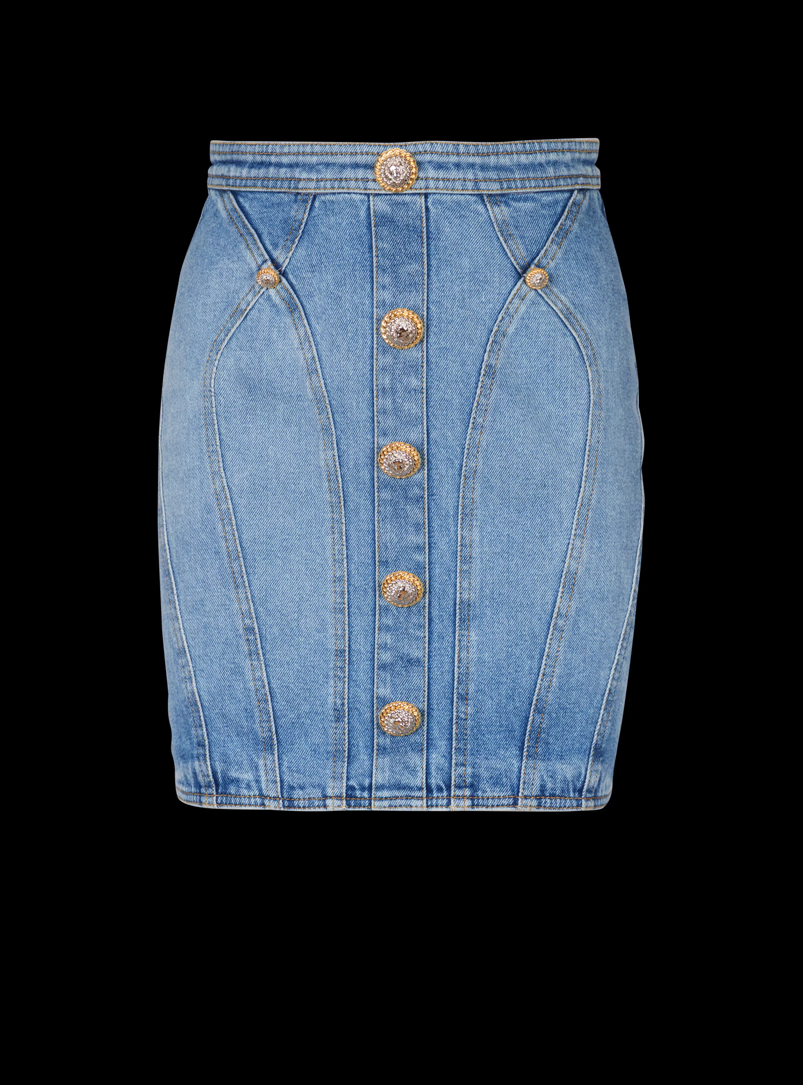 Balmain Gonne-Buttoned Denim Skirt blue