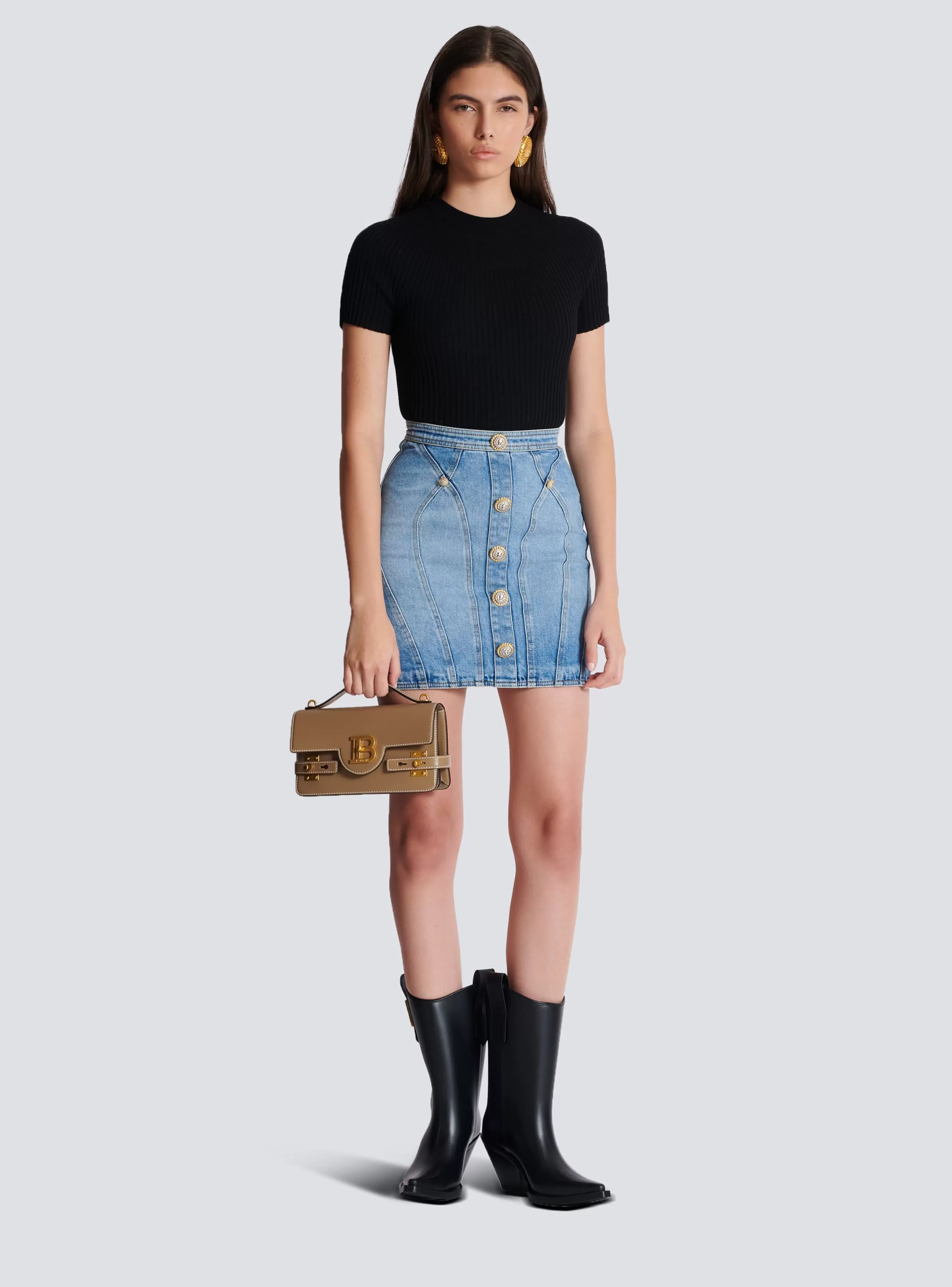 Balmain Gonne-Buttoned Denim Skirt blue