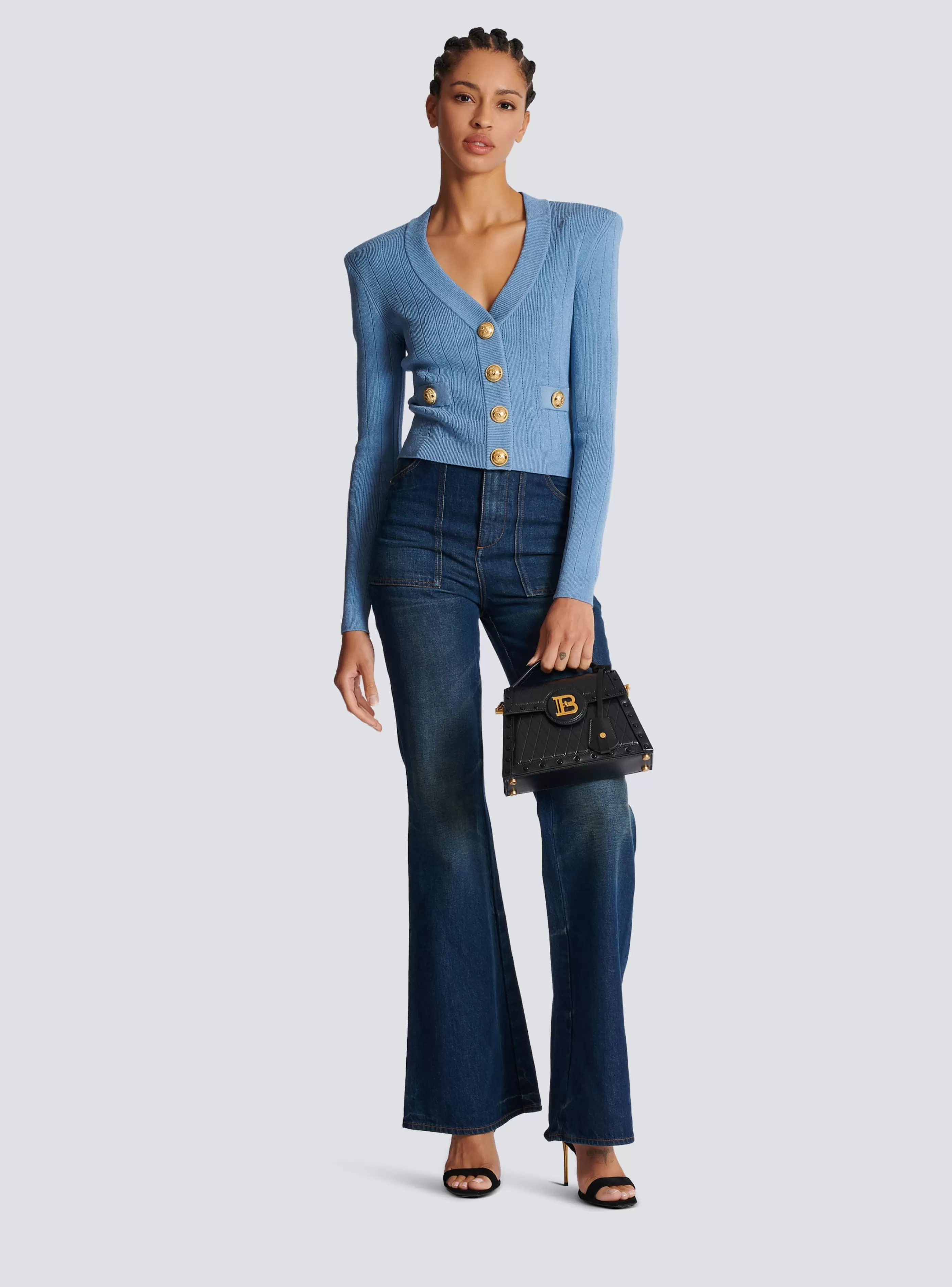 Balmain Maglieria-Buttoned Knit Cardigan blue