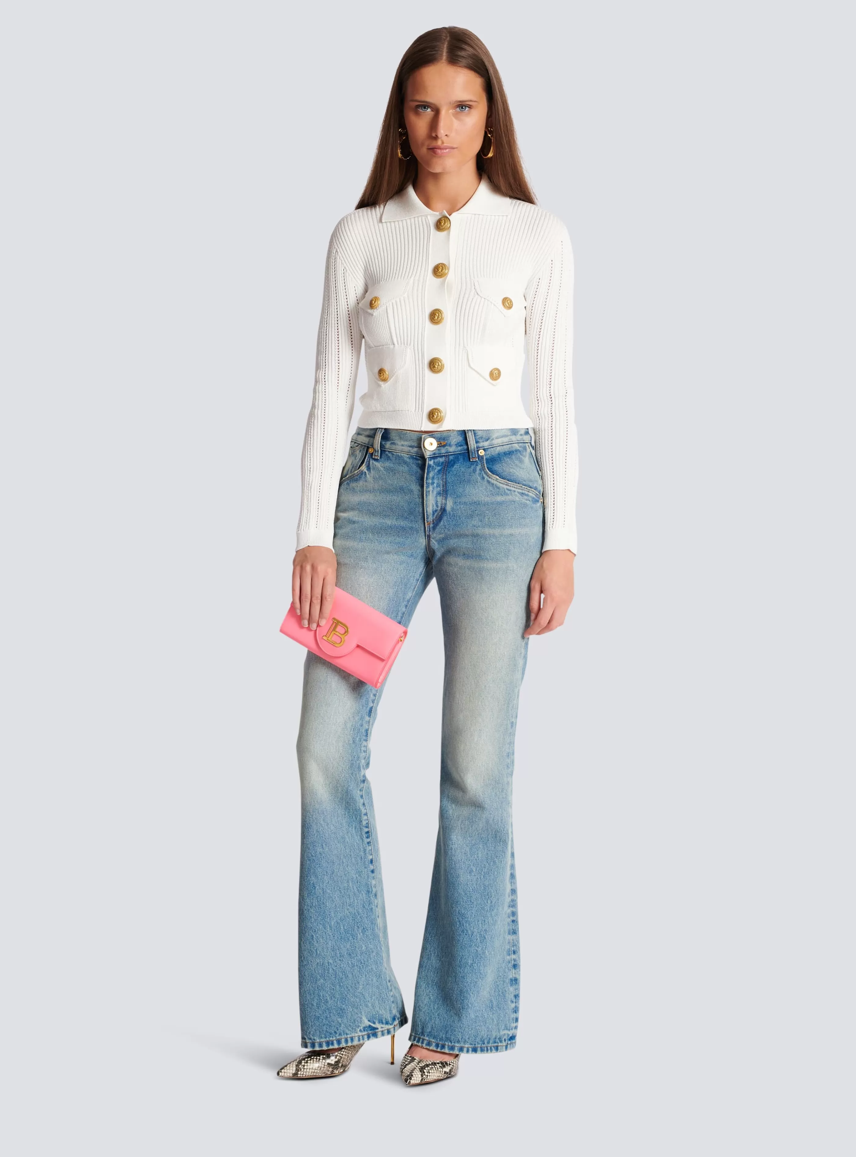 Balmain Maglieria-Buttoned Knit Cardigan white