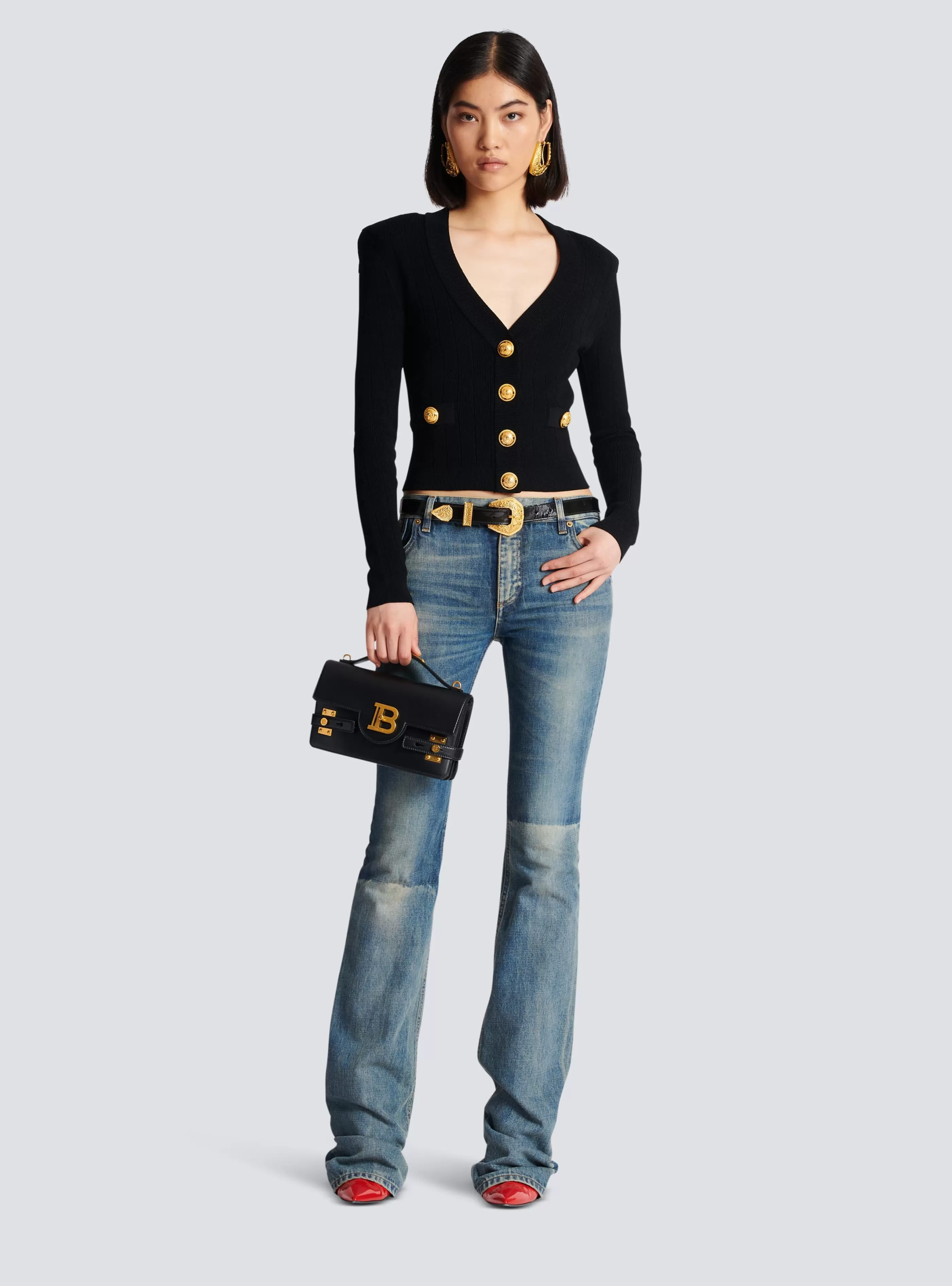 Balmain Maglieria-Buttoned Knit Cardigan black