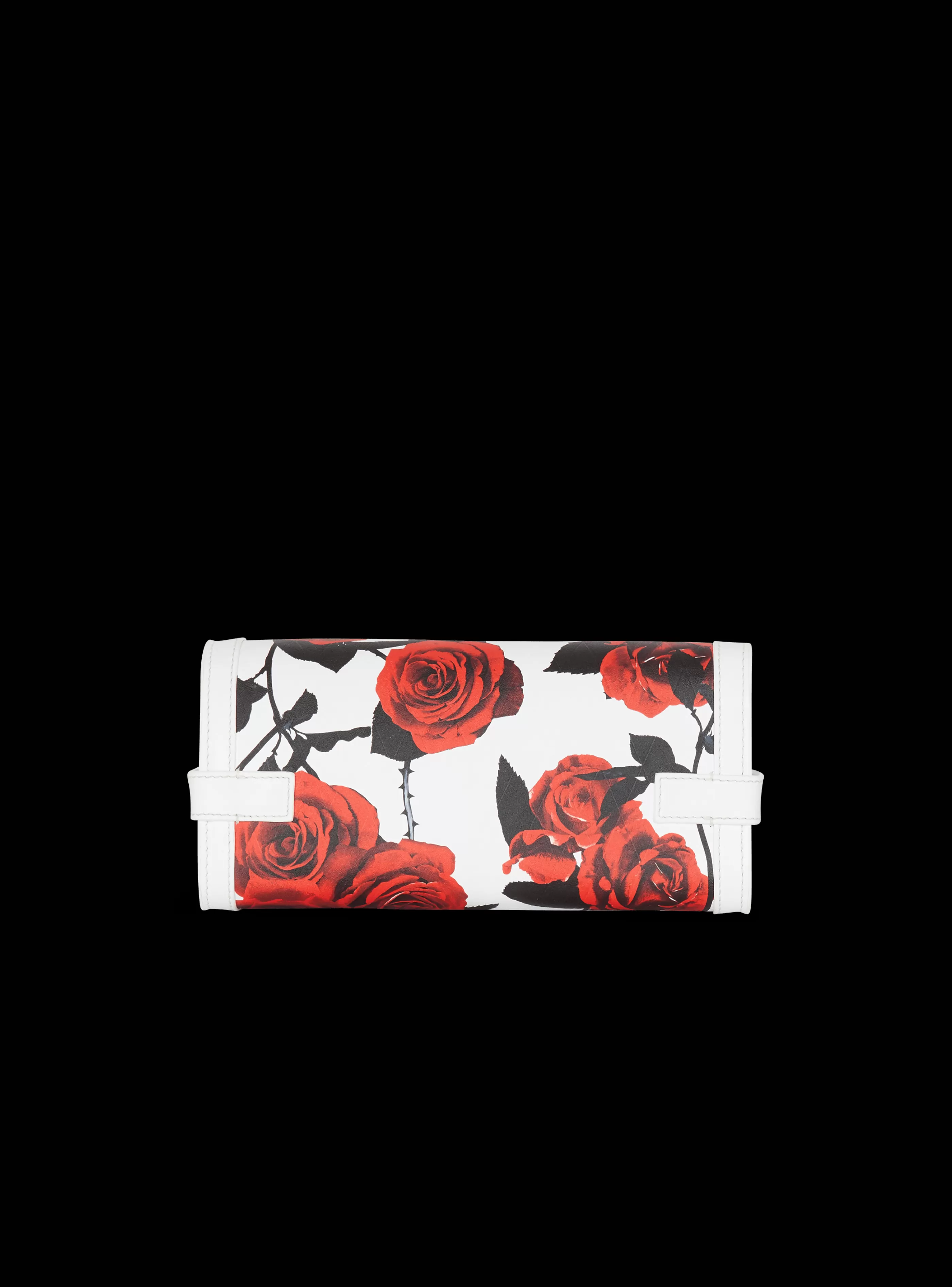 Balmain Borse Mini | Borse A Spalla-Calfskin B-Buzz Pouch 23 With A Roses Print And Embossed Grid Motif red