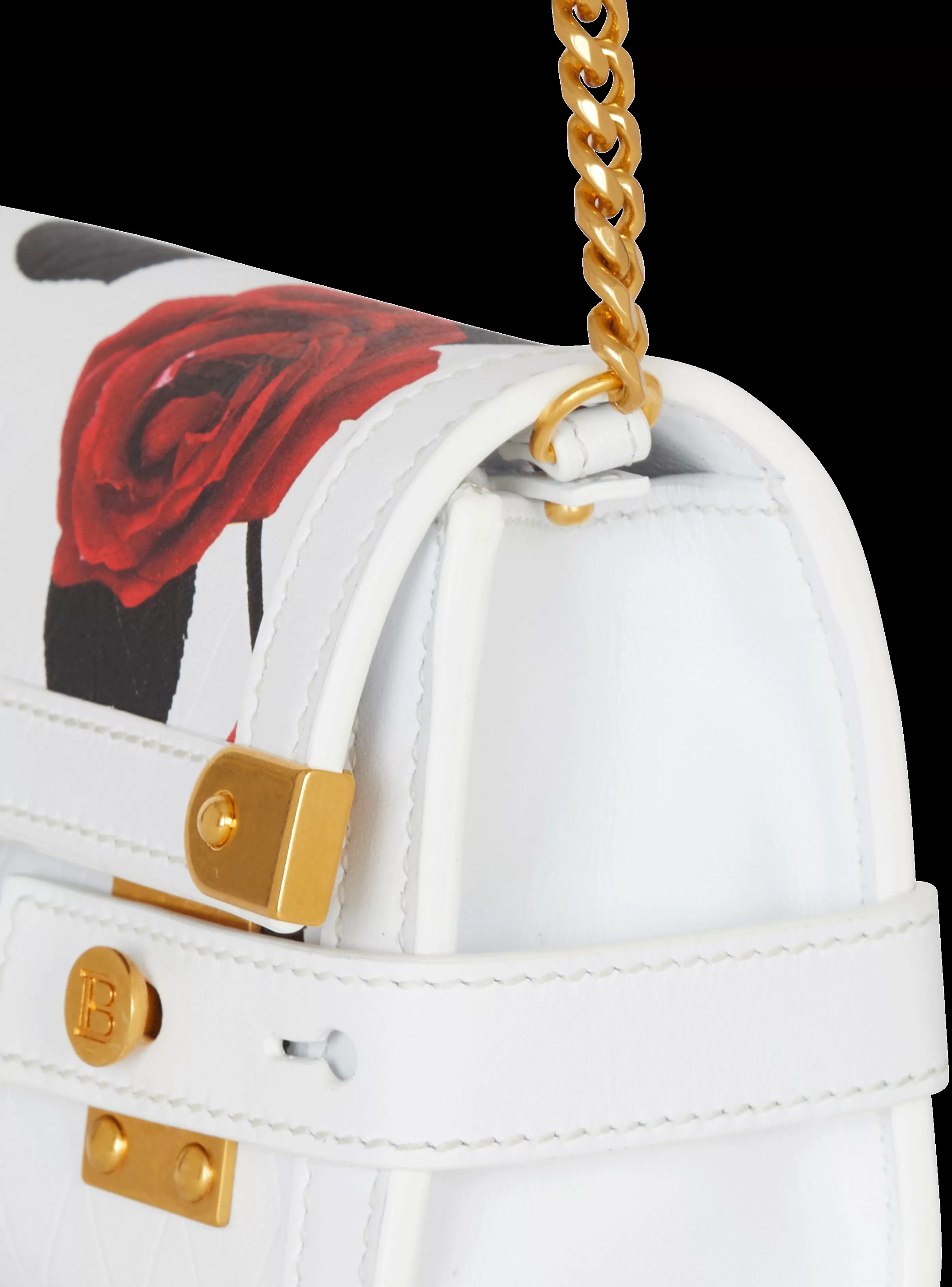 Balmain Borse Mini | Borse A Spalla-Calfskin B-Buzz Pouch 23 With A Roses Print And Embossed Grid Motif red