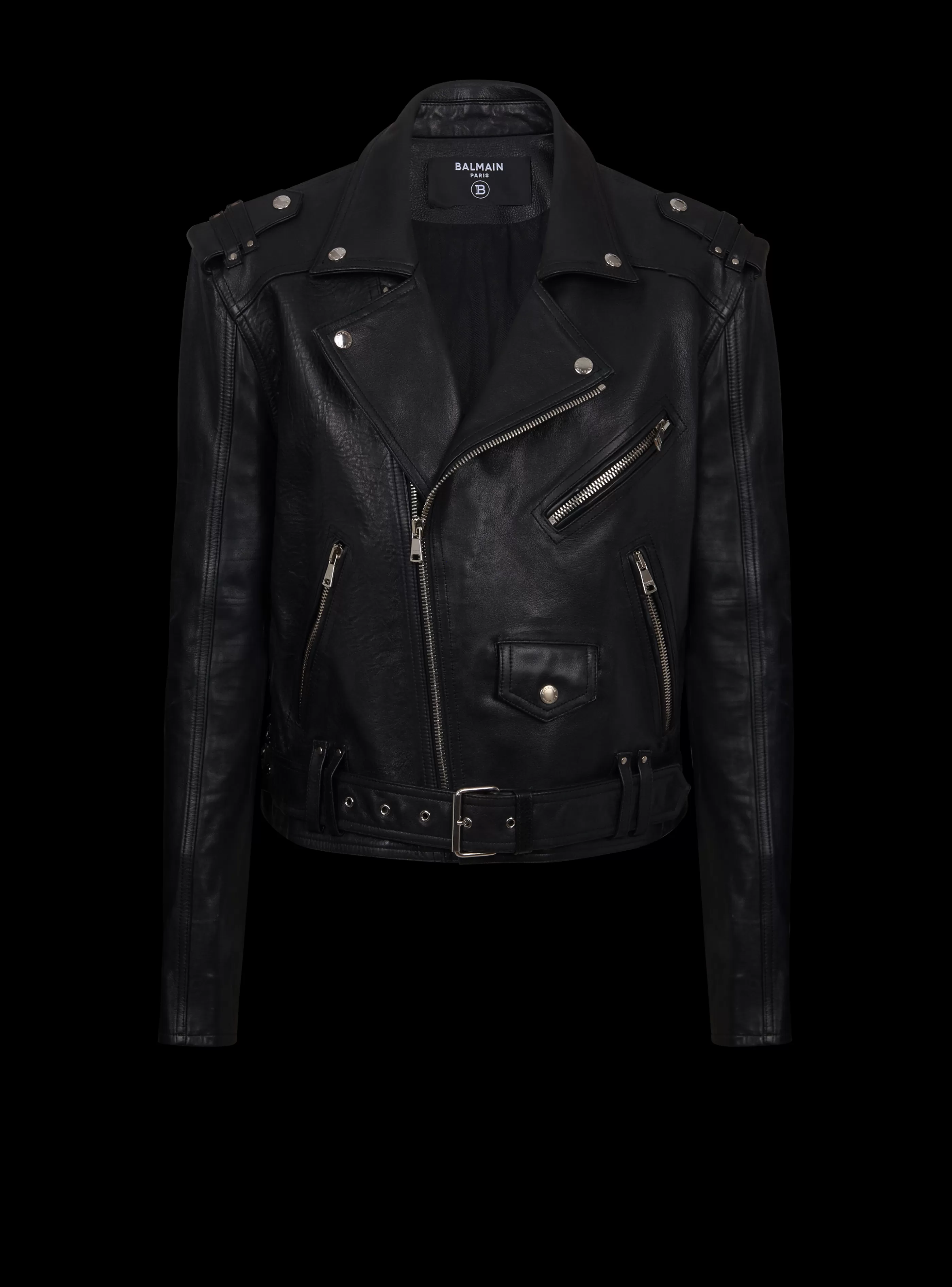 Balmain Capispalla-Calfskin Biker Jacket black