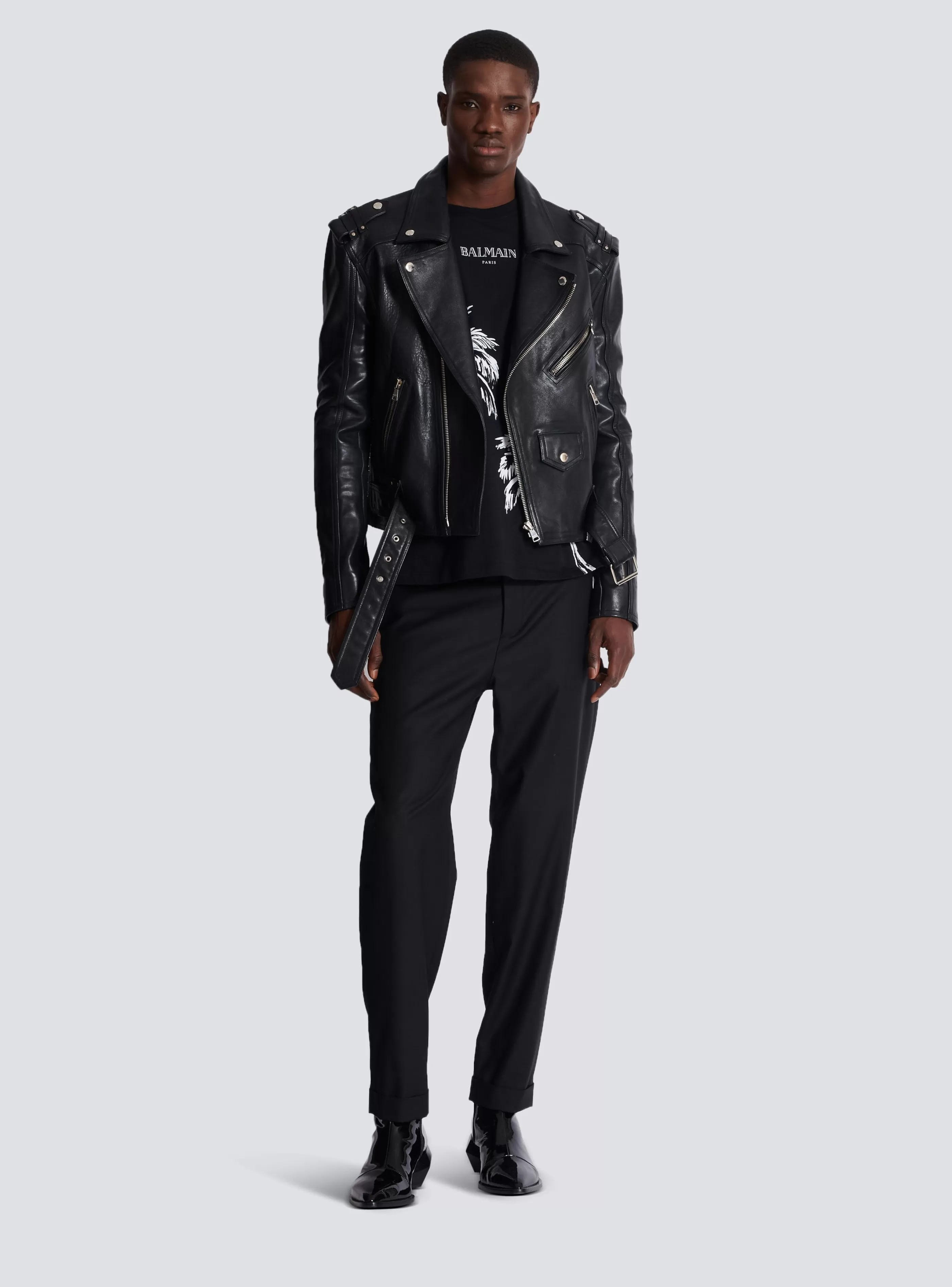 Balmain Capispalla-Calfskin Biker Jacket black