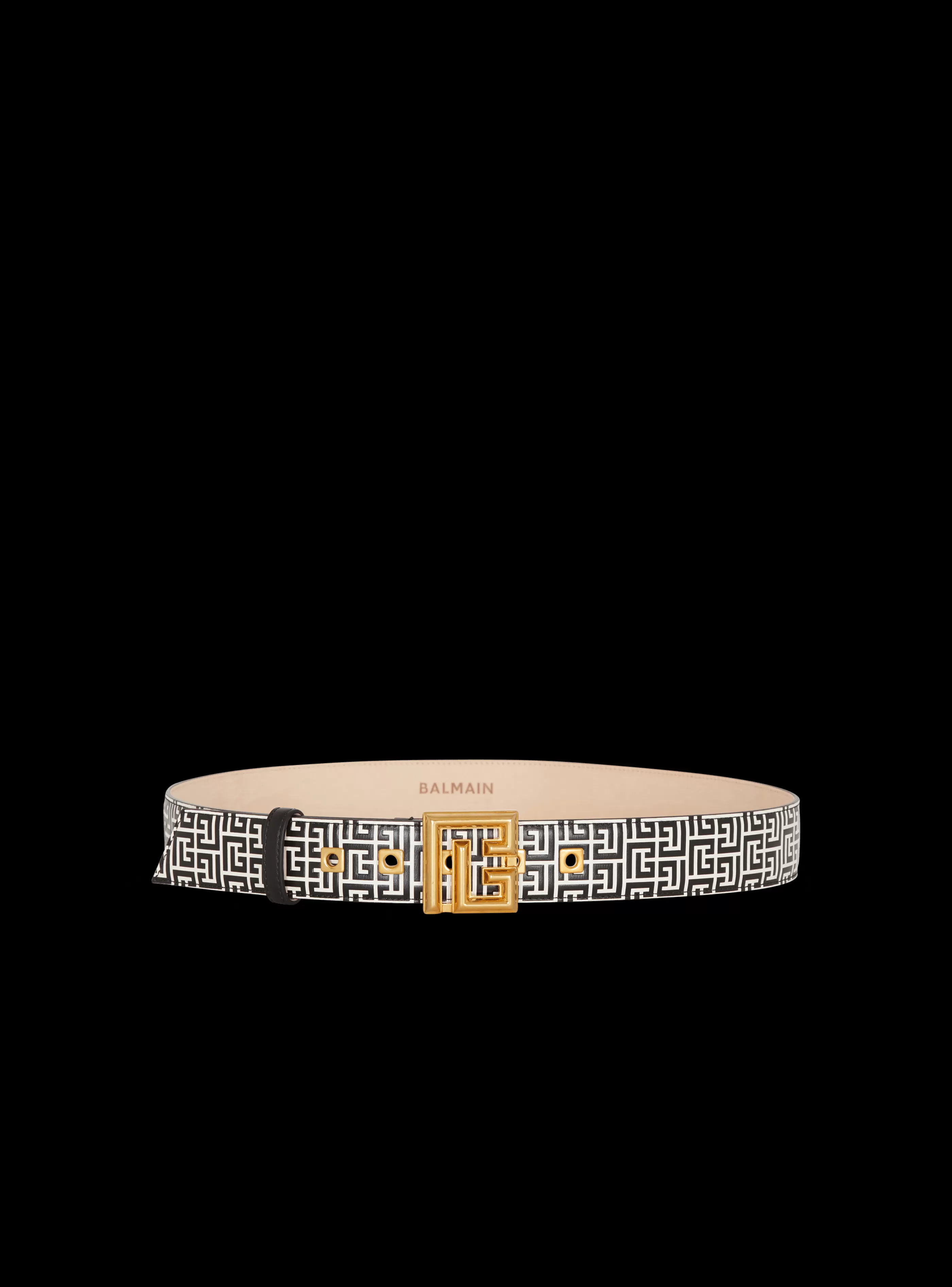 Balmain Cinture-Calfskin PB Belt Embossed With The PB Labyrinth Monogram black
