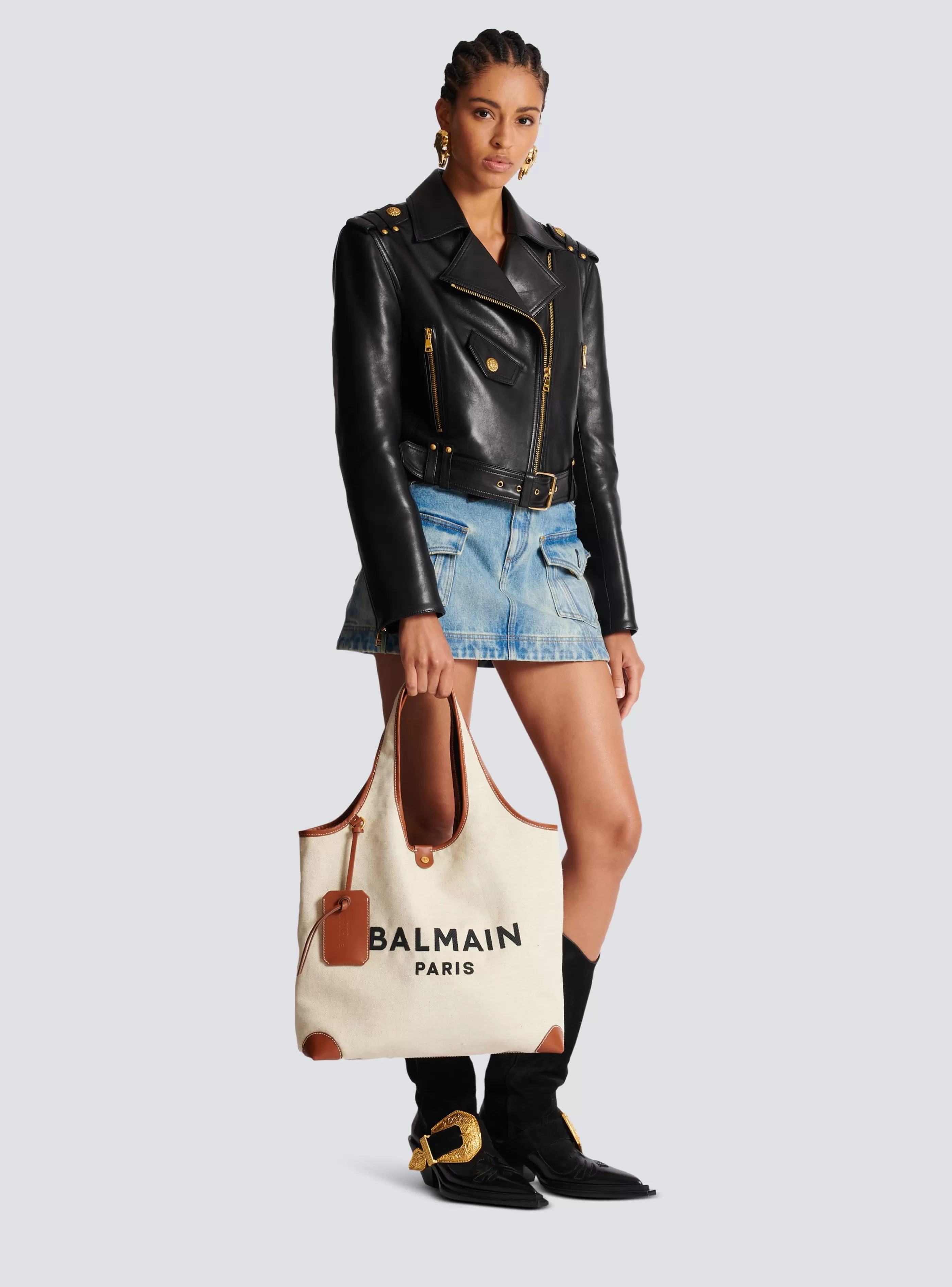 Balmain Shopper | Borse A Spalla-Canvas And Leather B-army Grocery Bag brown