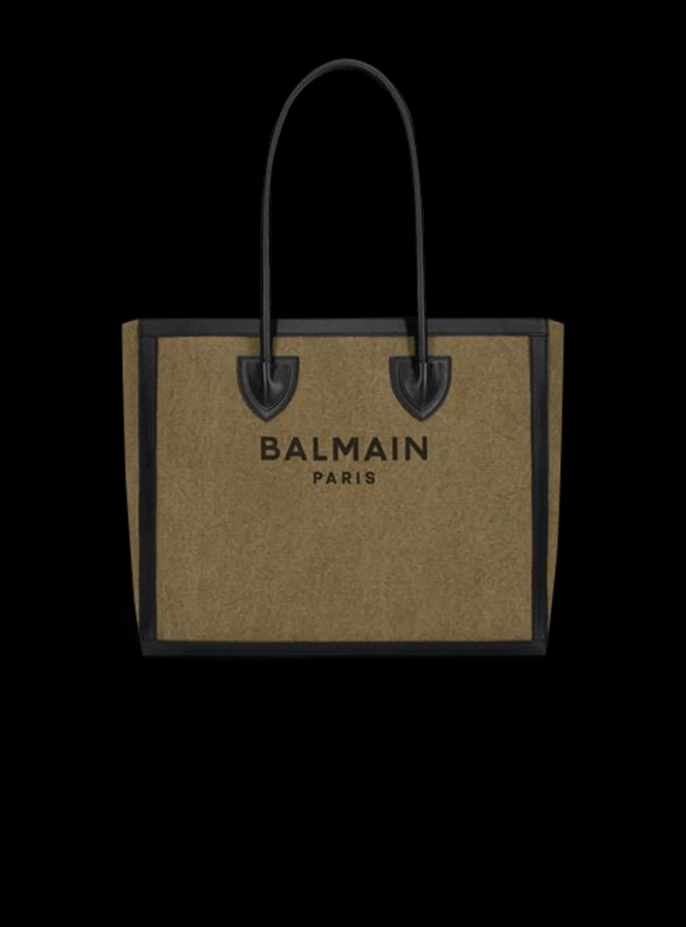 Balmain Shopper | Borse A Spalla-Canvas B-Army 42 Tote With Leather Panels khaki