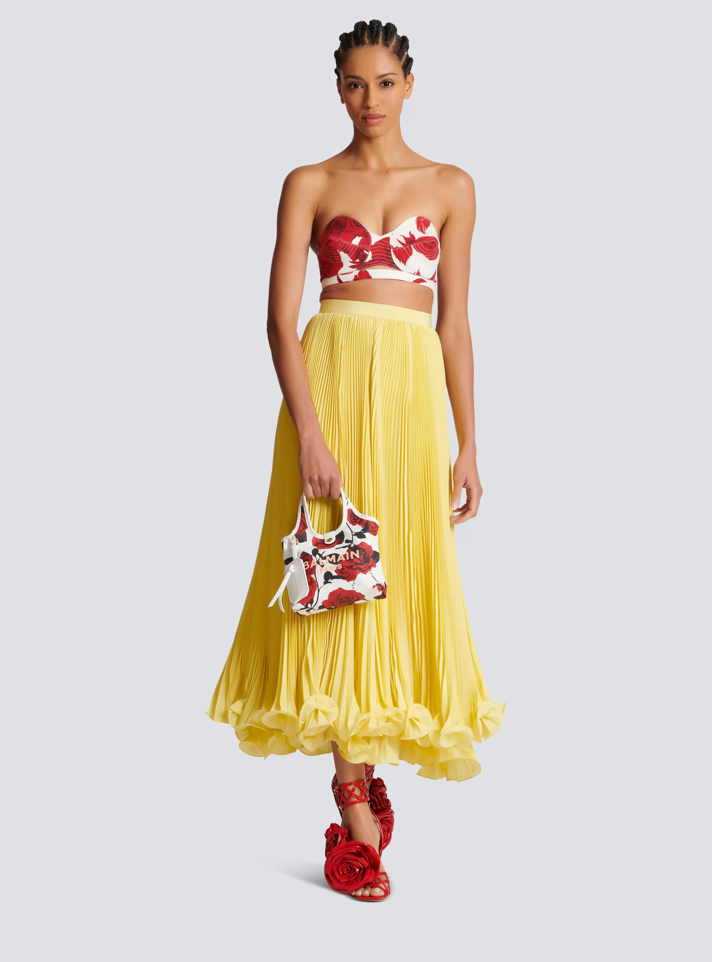 Balmain Shopper | Borse A Spalla-Canvas B-Army Mini Grocery Bag With A Roses Print red