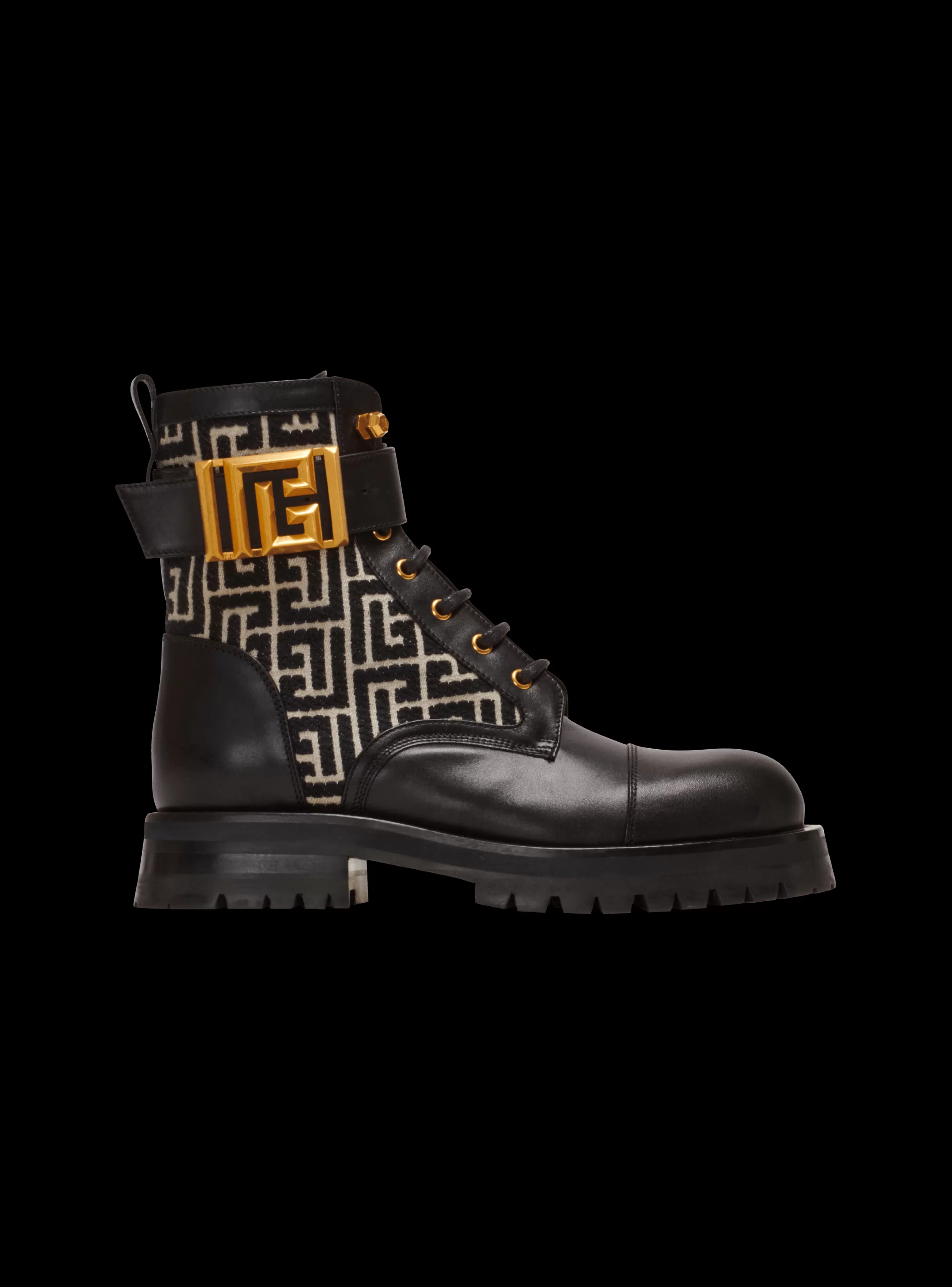 Balmain Stivali-Charlie Monogram Jacquard And Leather Ranger Boots black