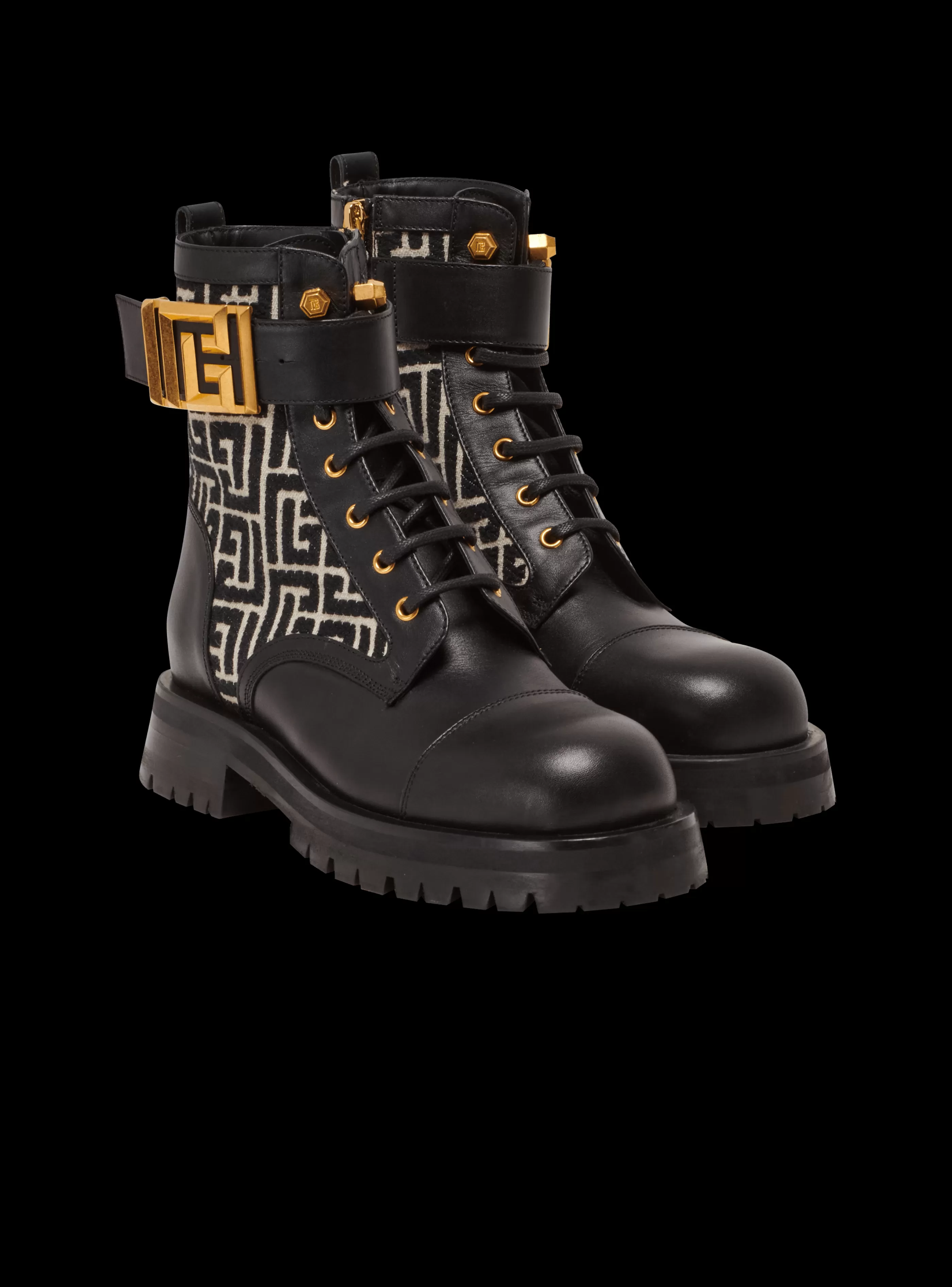 Balmain Stivali-Charlie Monogram Jacquard And Leather Ranger Boots black