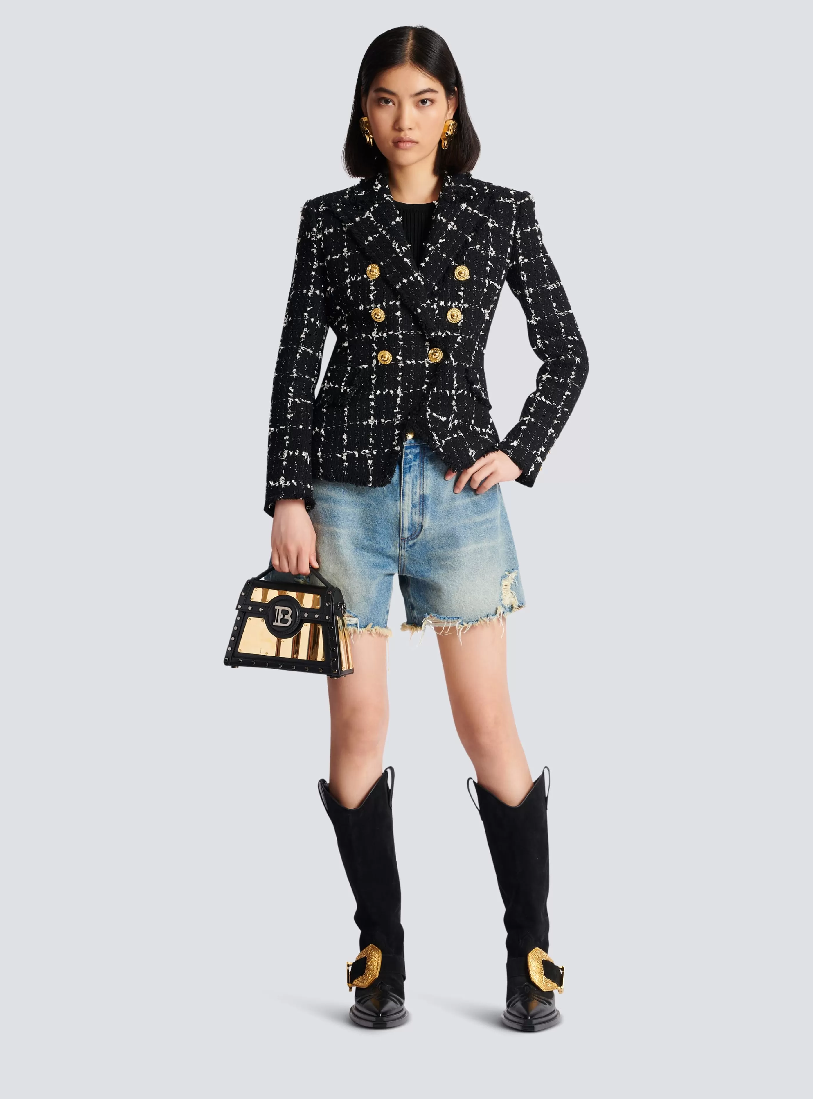 Balmain Giacche E Blazer-Check Tweed 6-button Jacket black