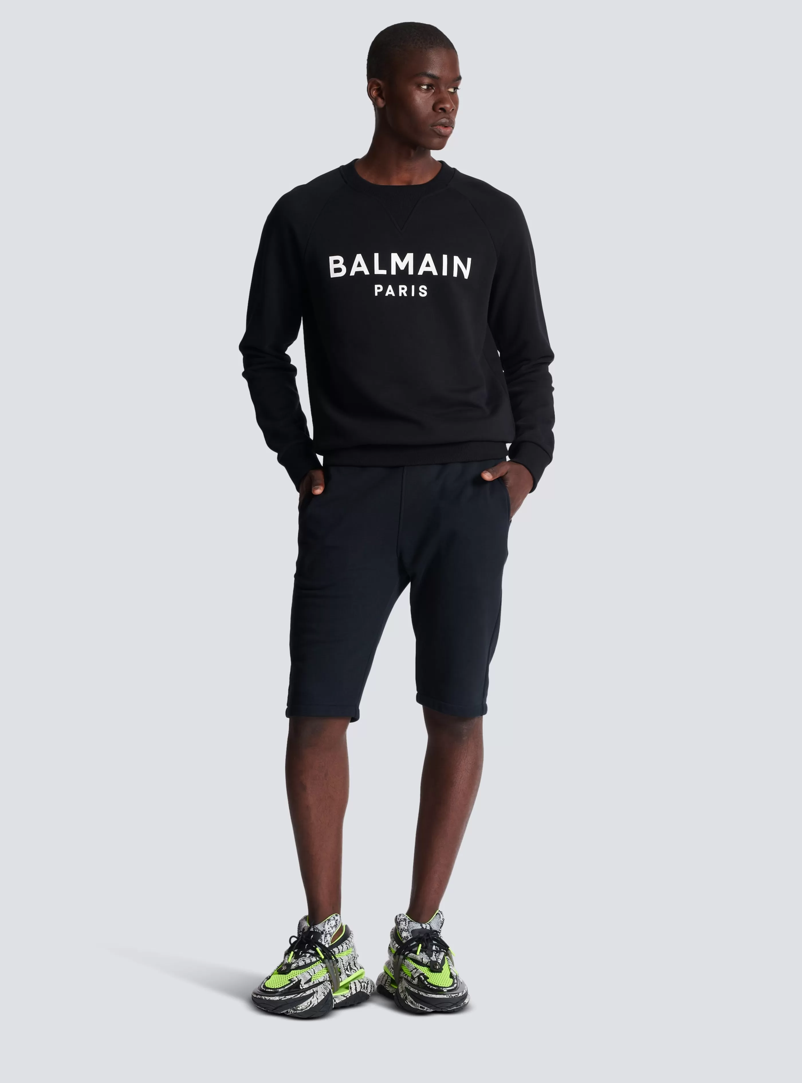 Balmain Abbigliamento Sportivo-Cotton Shorts With Flocked Paris Logo black