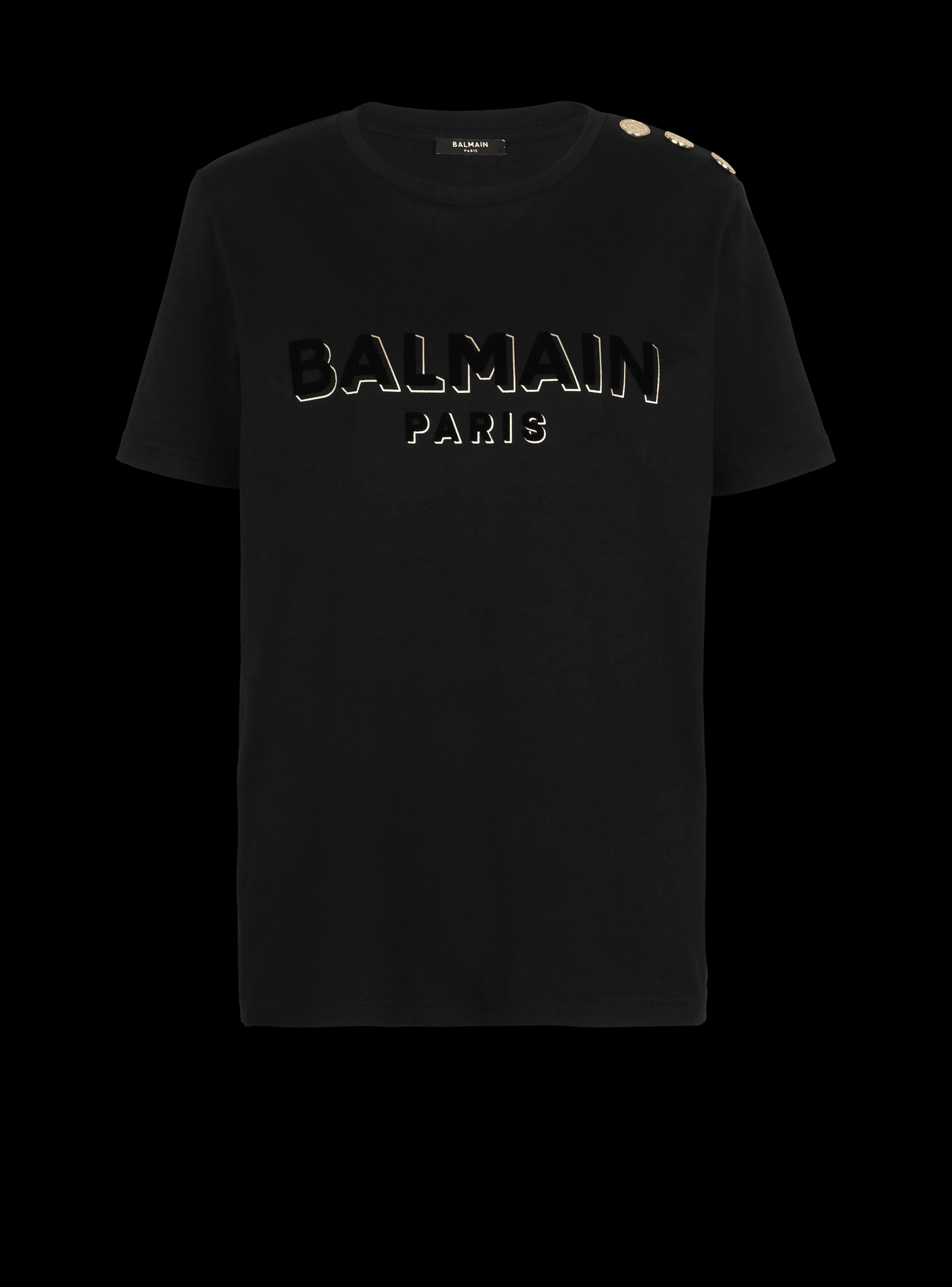 Balmain T-Shirt-Cotton T-shirt With Flocked Metallic Logo black