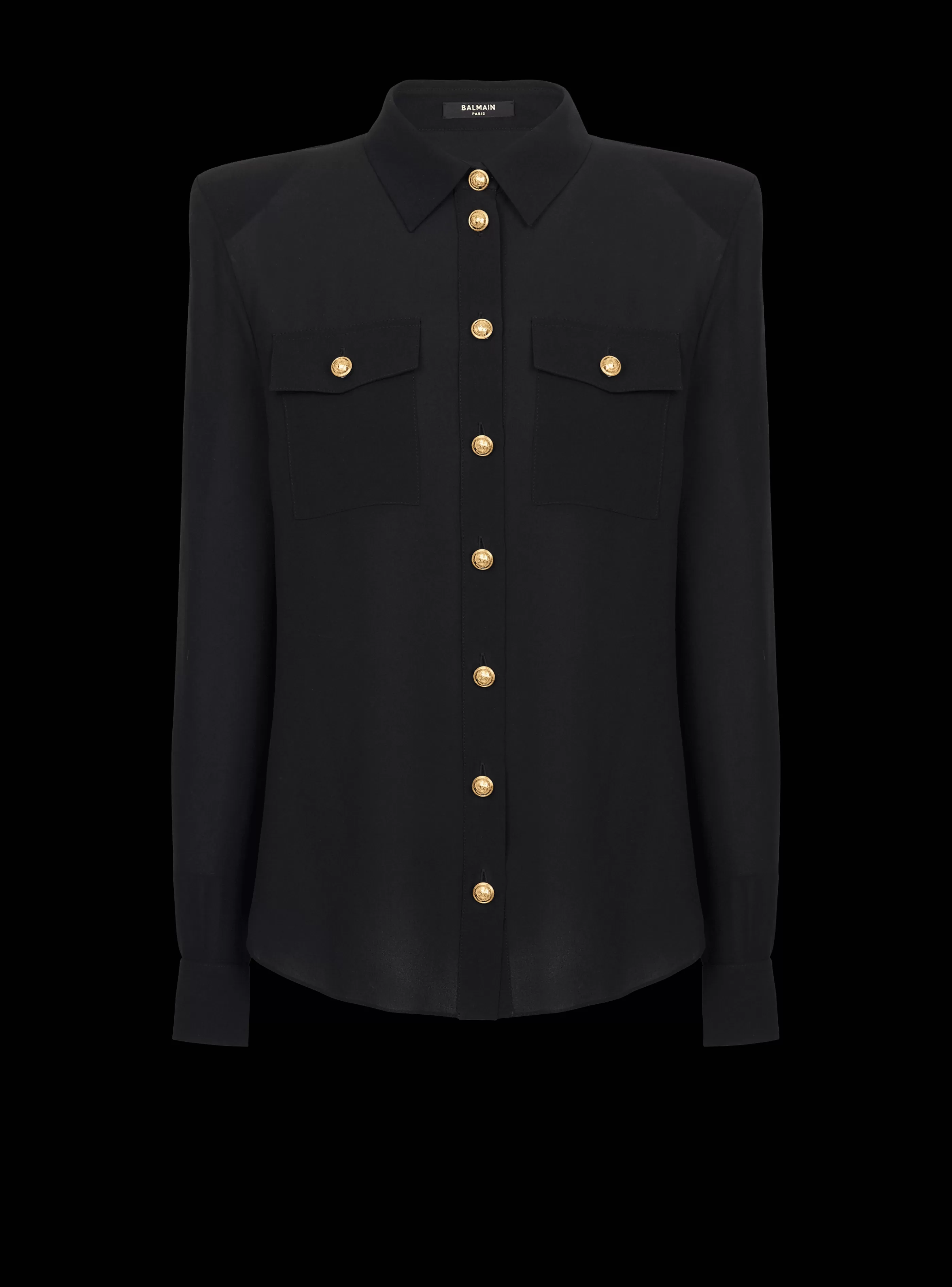 Balmain Top E Camicie-Crepe Shirt With Golden Buttons black