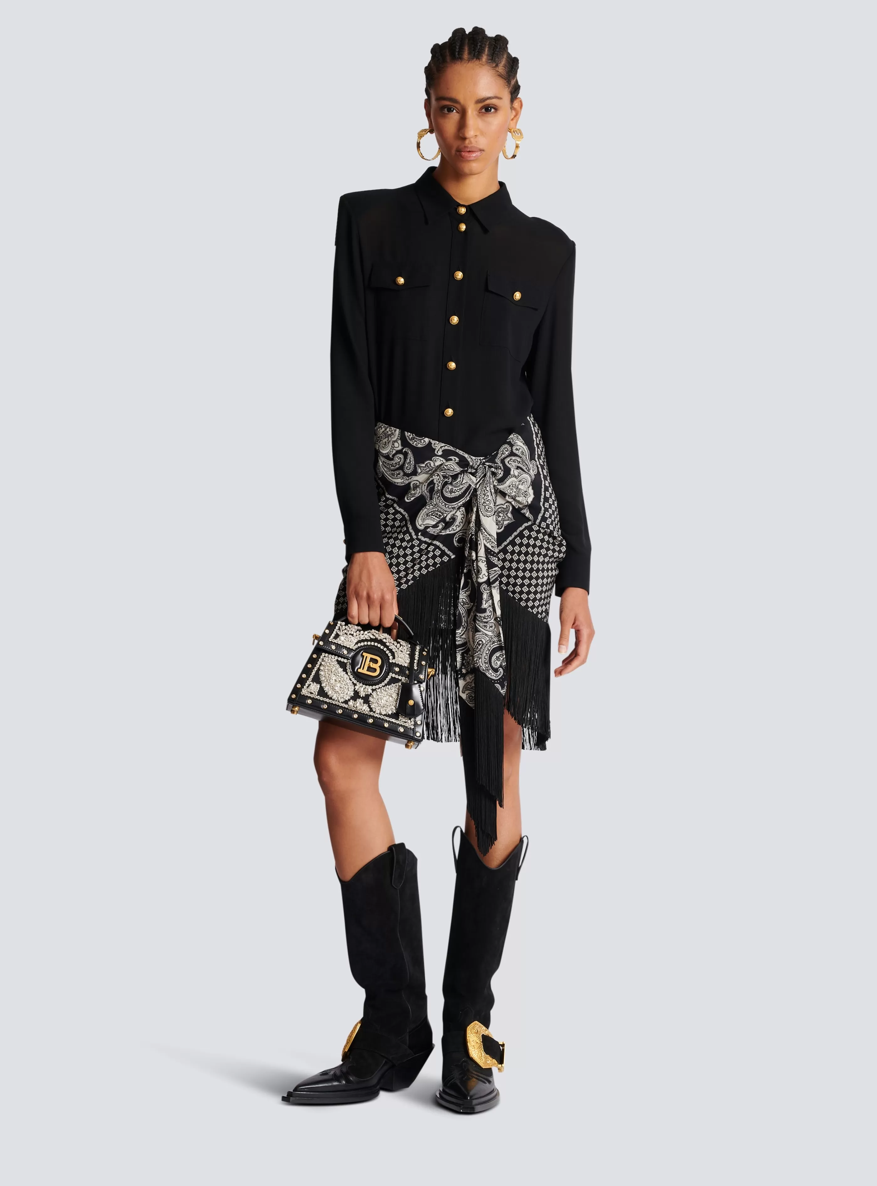 Balmain Top E Camicie-Crepe Shirt With Golden Buttons black
