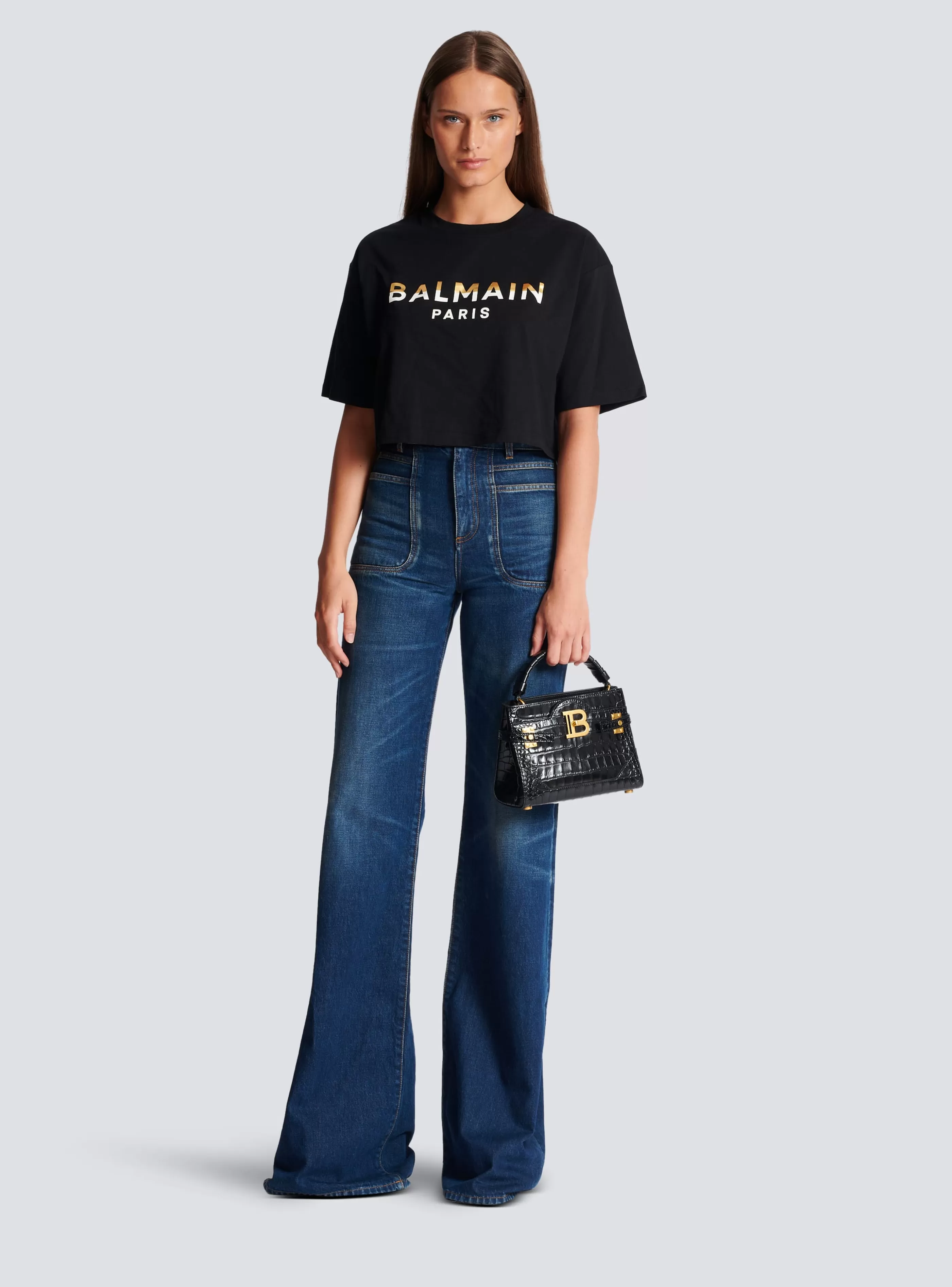 Balmain T-Shirt-Cropped Paris T-shirt black