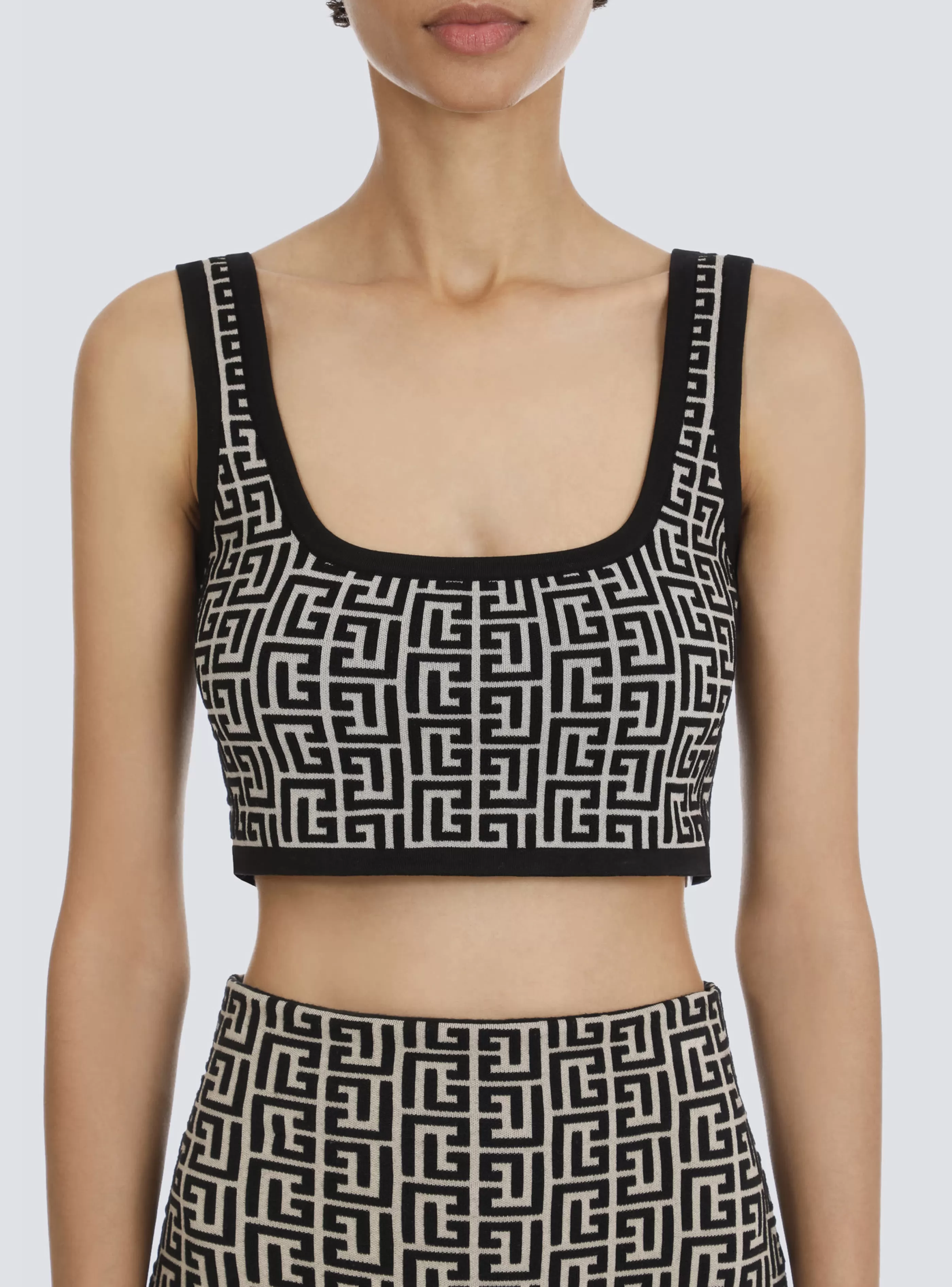 Balmain Top E Camicie-Cropped Bicolor Jacquard Sports Bra Top With Monogram black
