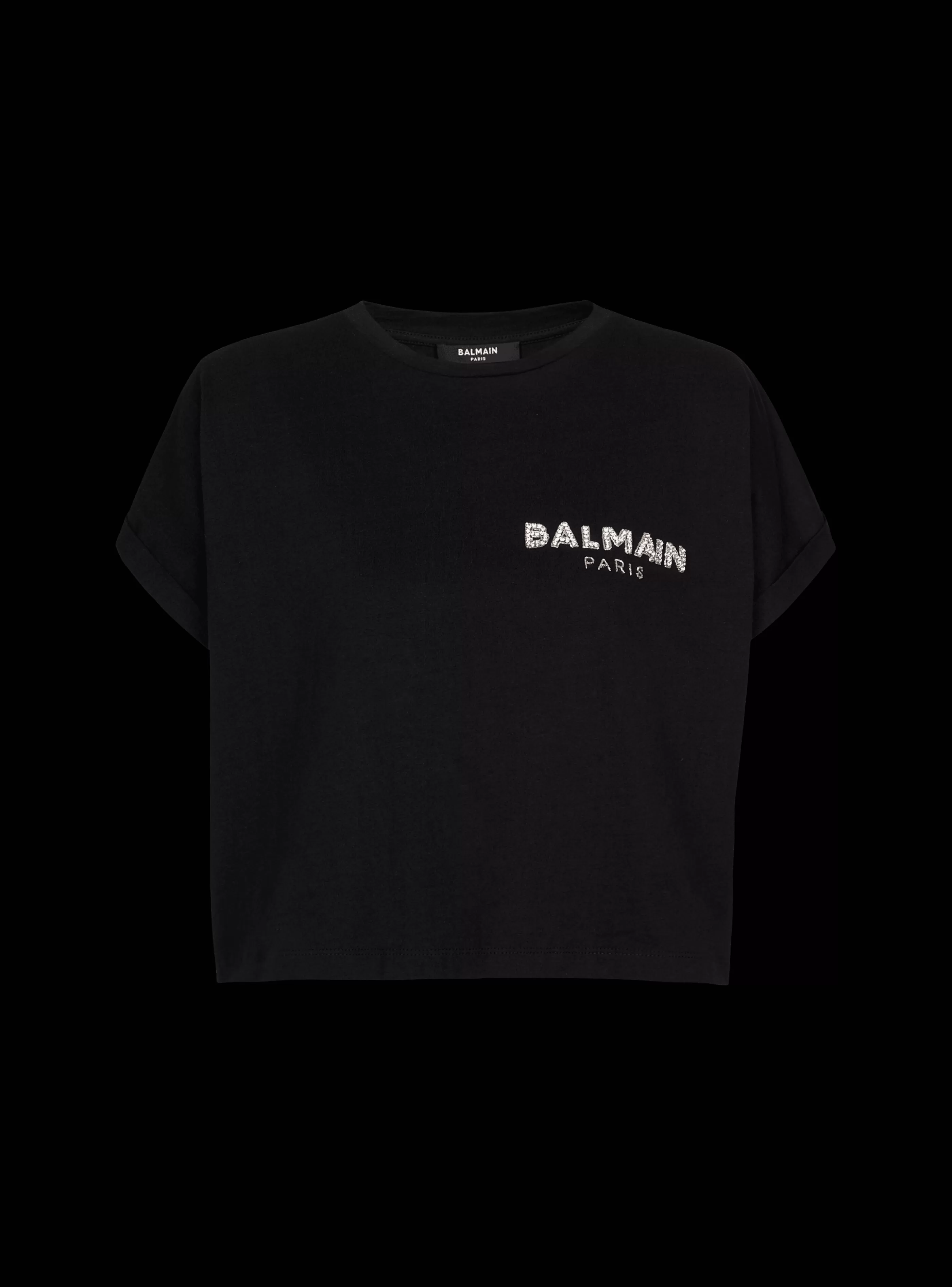 Balmain T-Shirt-Cropped Cotton T-shirt With Small Embroidered Logo black