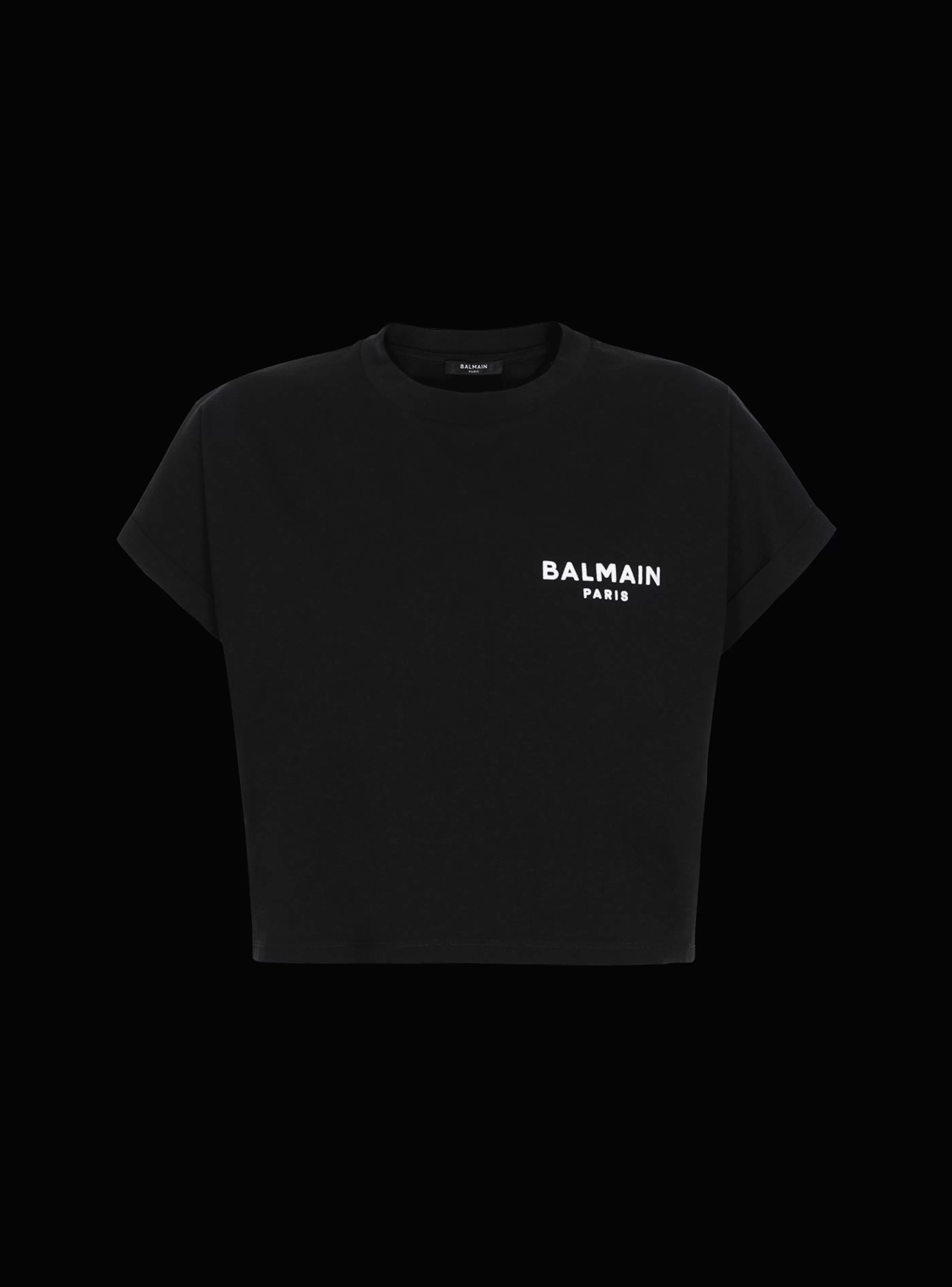 Balmain T-Shirt-Cropped Eco-designed Cotton T-shirt With Small Flocked Logo black