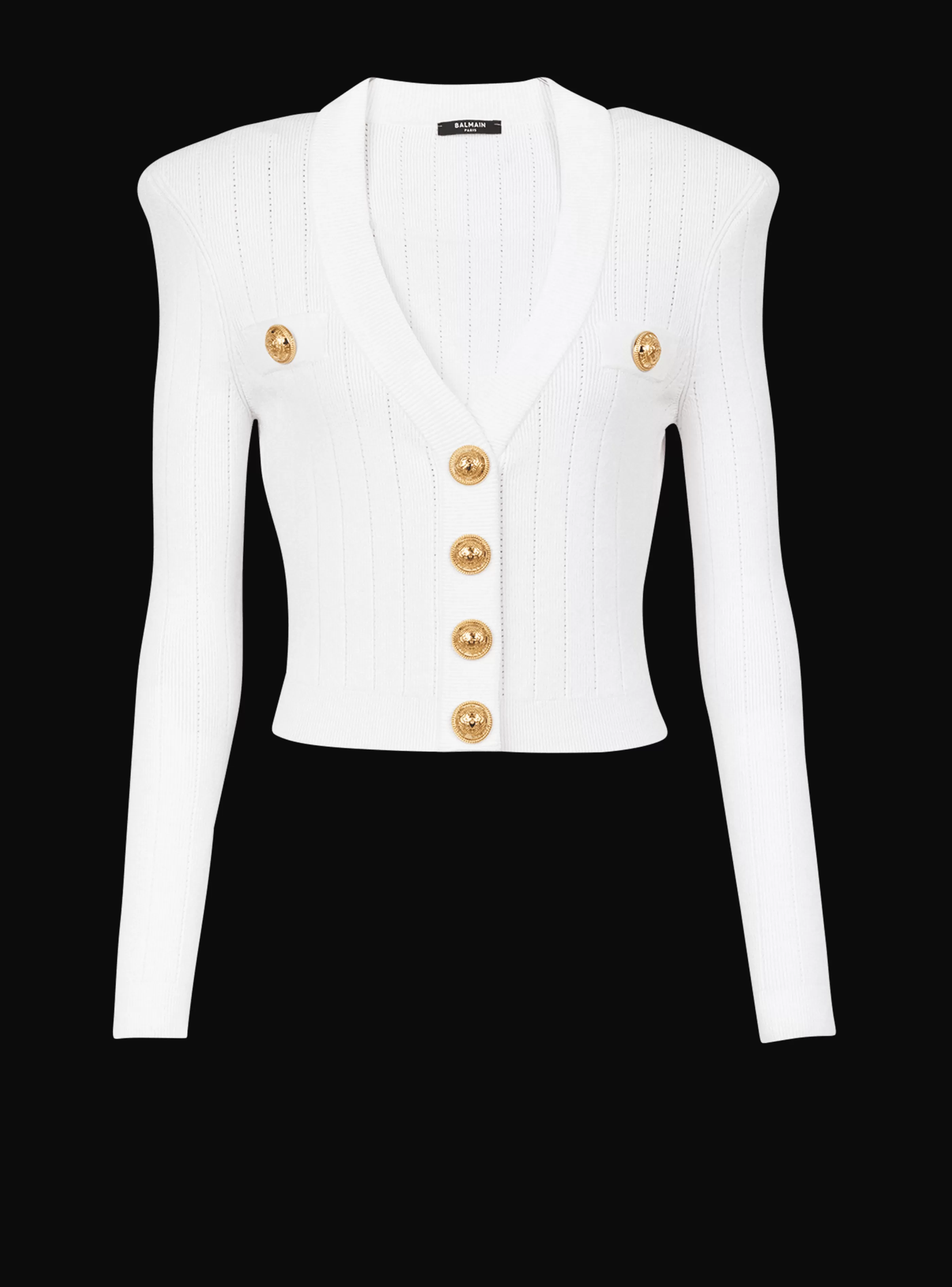 Balmain Maglieria-Cropped Eco-designed Knit Cardigan With Gold-tone Buttons white
