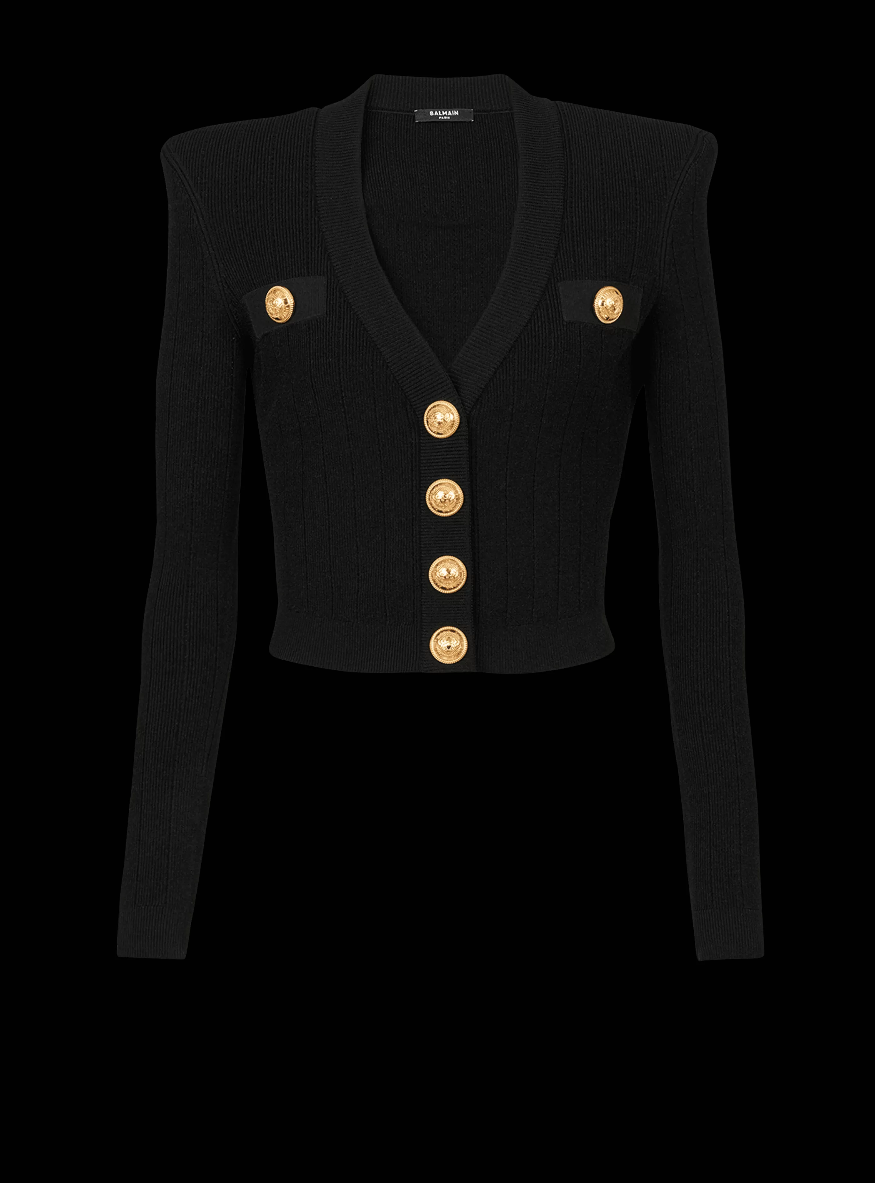 Balmain Maglieria-Cropped Eco-designed Knit Cardigan With Gold-tone Buttons black