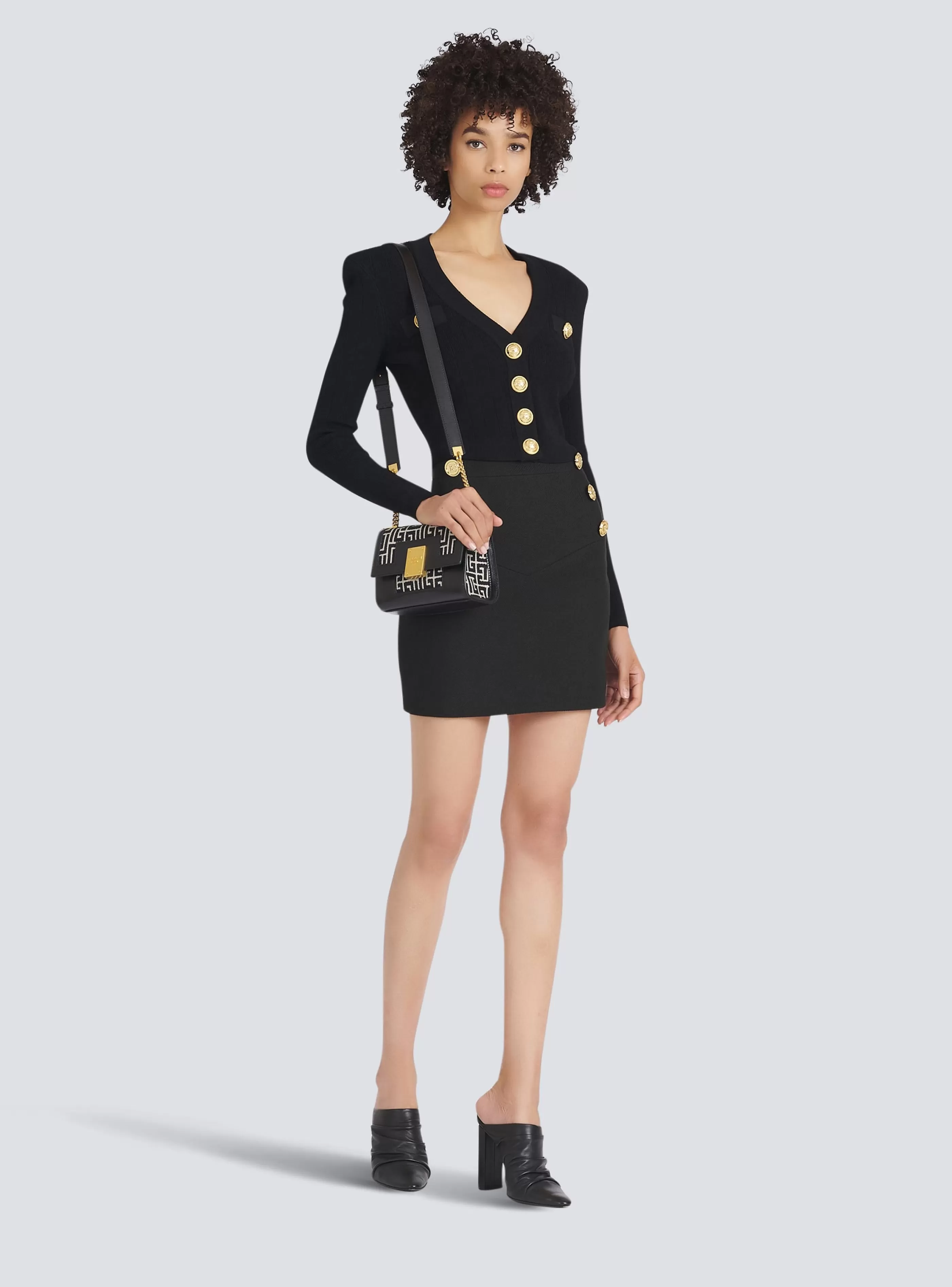 Balmain Maglieria-Cropped Eco-designed Knit Cardigan With Gold-tone Buttons black
