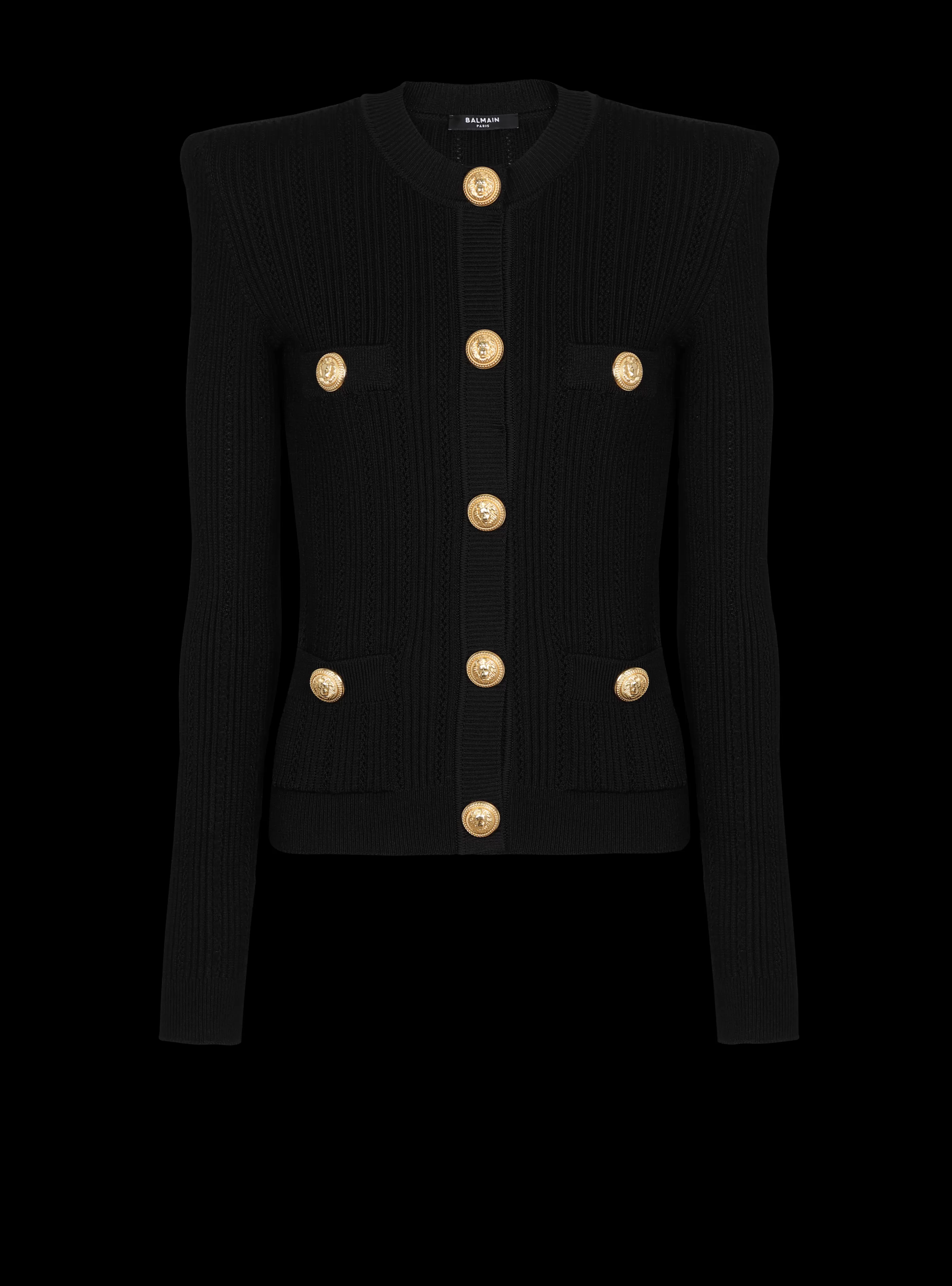 Balmain Maglieria-Cropped Eco-designed Knit Cardigan With Gold-tone Buttons black