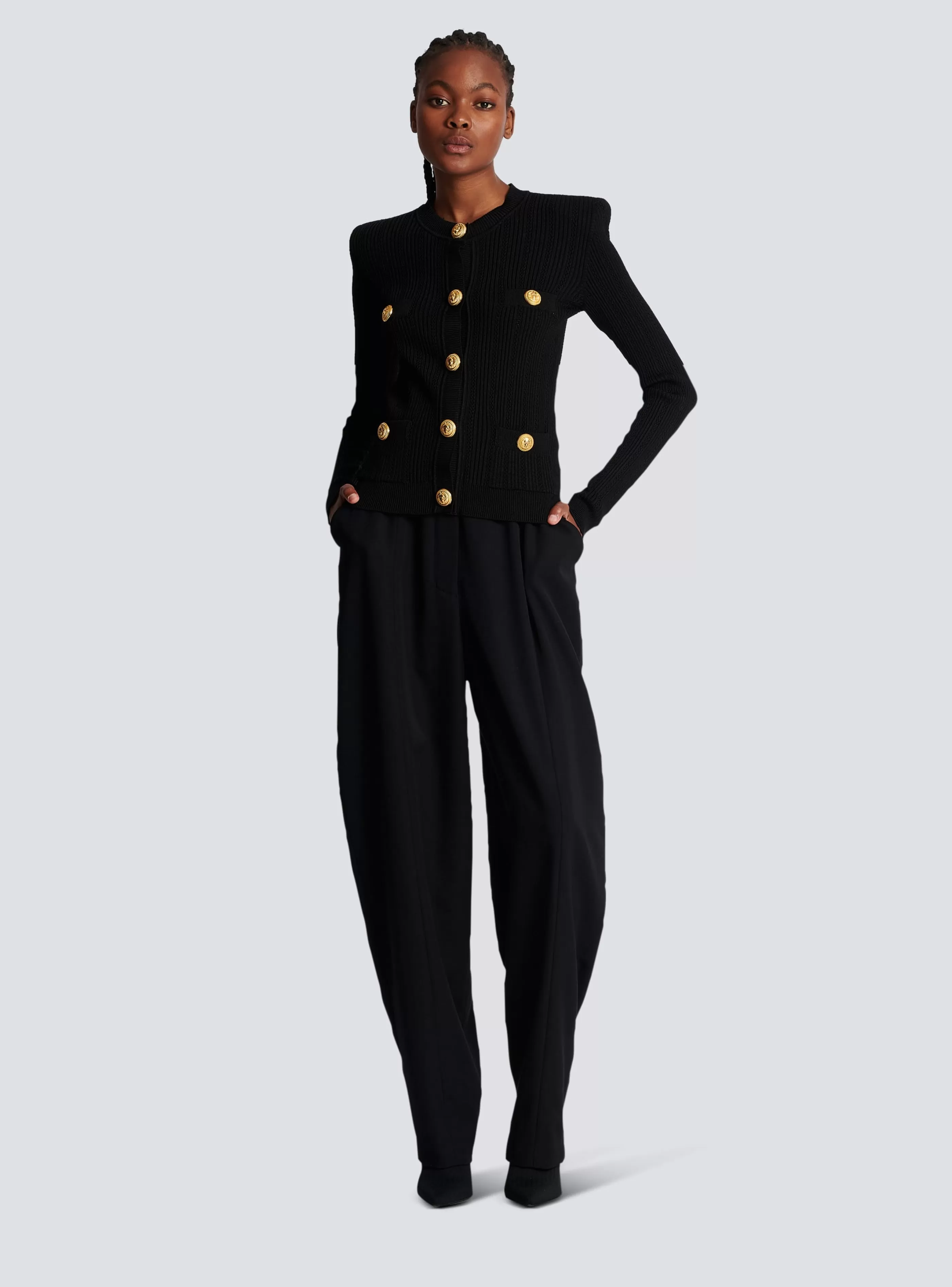 Balmain Maglieria-Cropped Eco-designed Knit Cardigan With Gold-tone Buttons black