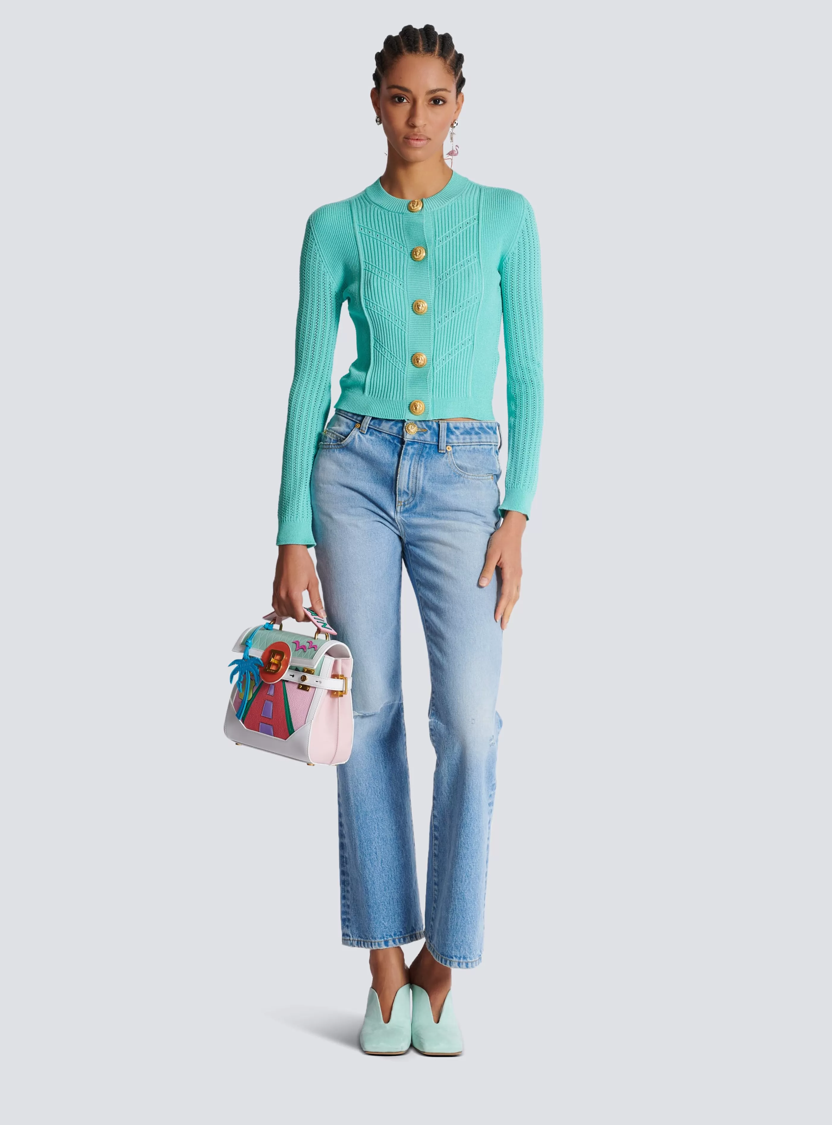 Balmain Maglieria-Cropped Knit Cardigan blue