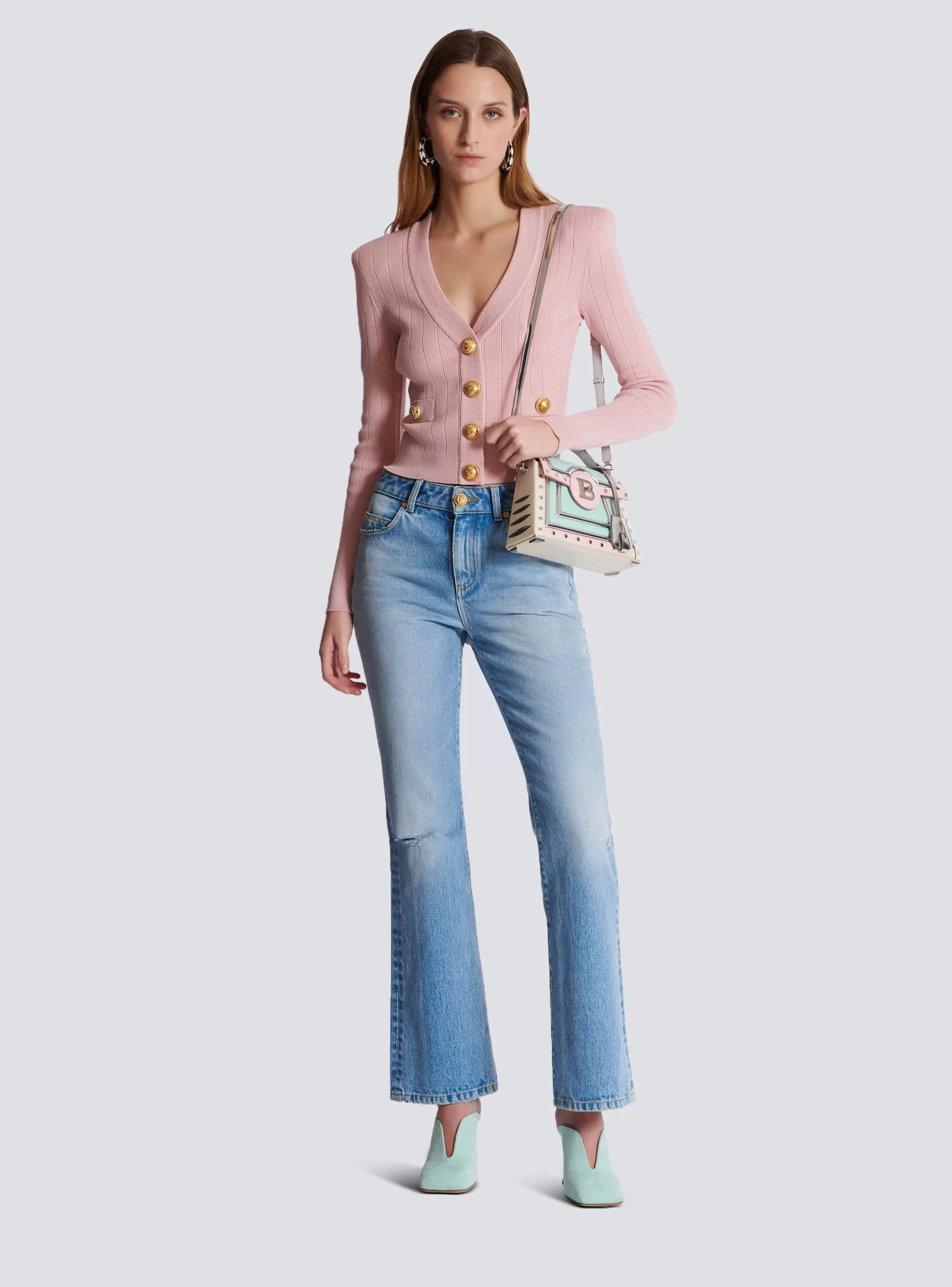 Balmain Maglieria-Cropped Knit Cardigan pink