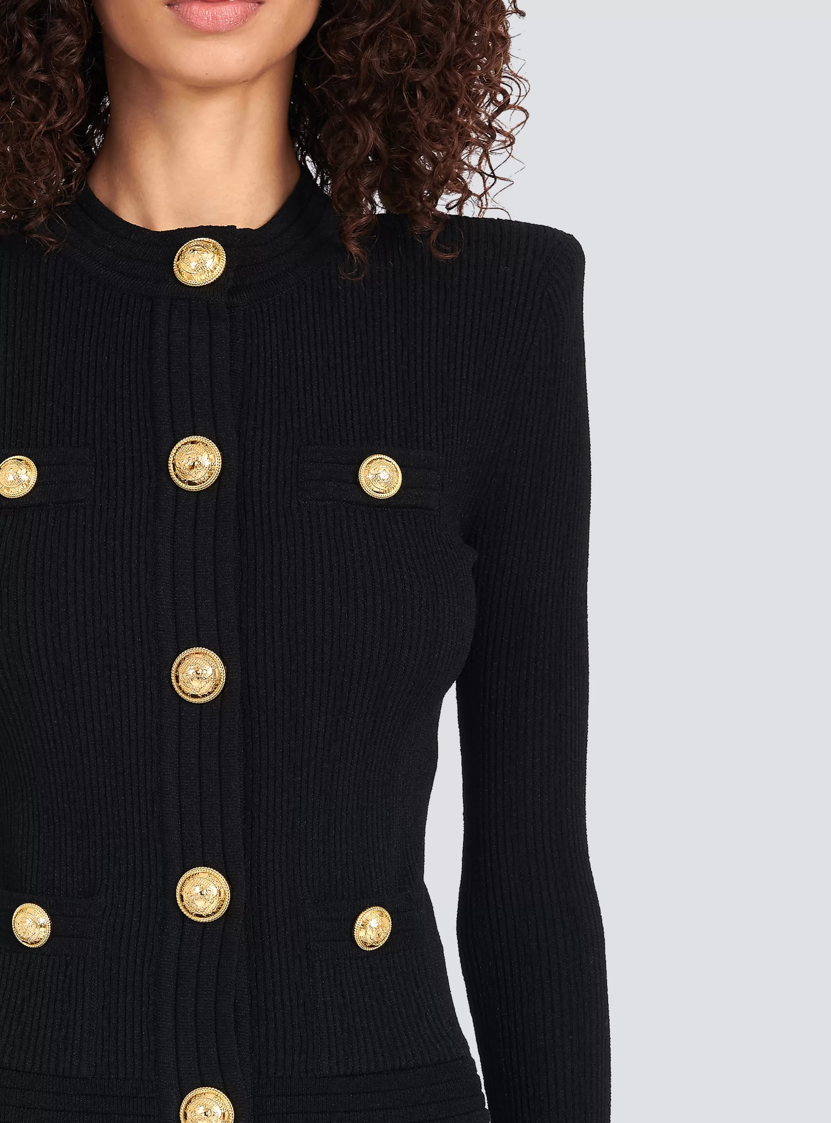 Balmain Maglieria-Cropped Knit Cardigan With Gold-tone Buttons black