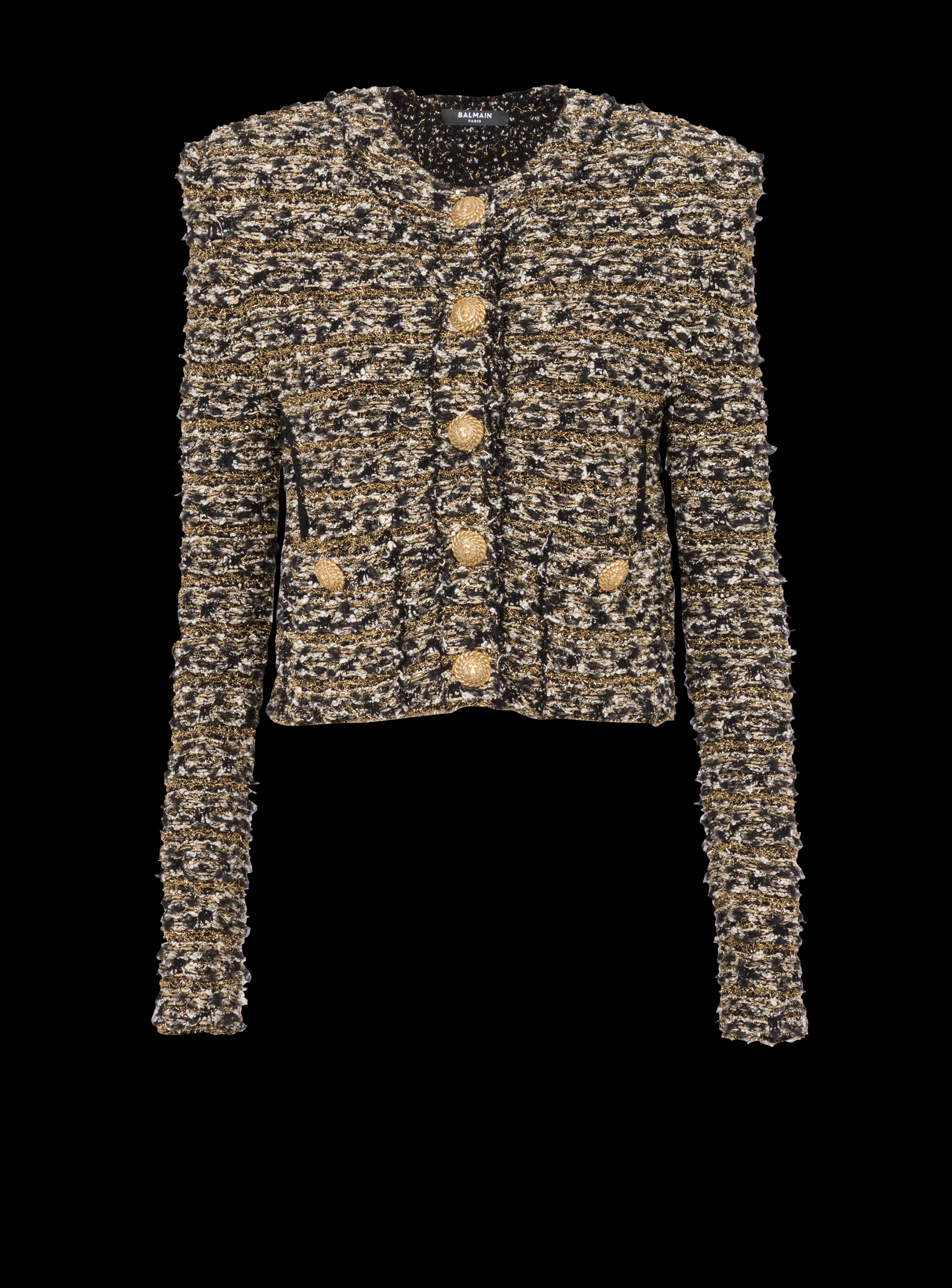 Balmain Giacche E Blazer-Cropped Lurex Tweed Jacket gold