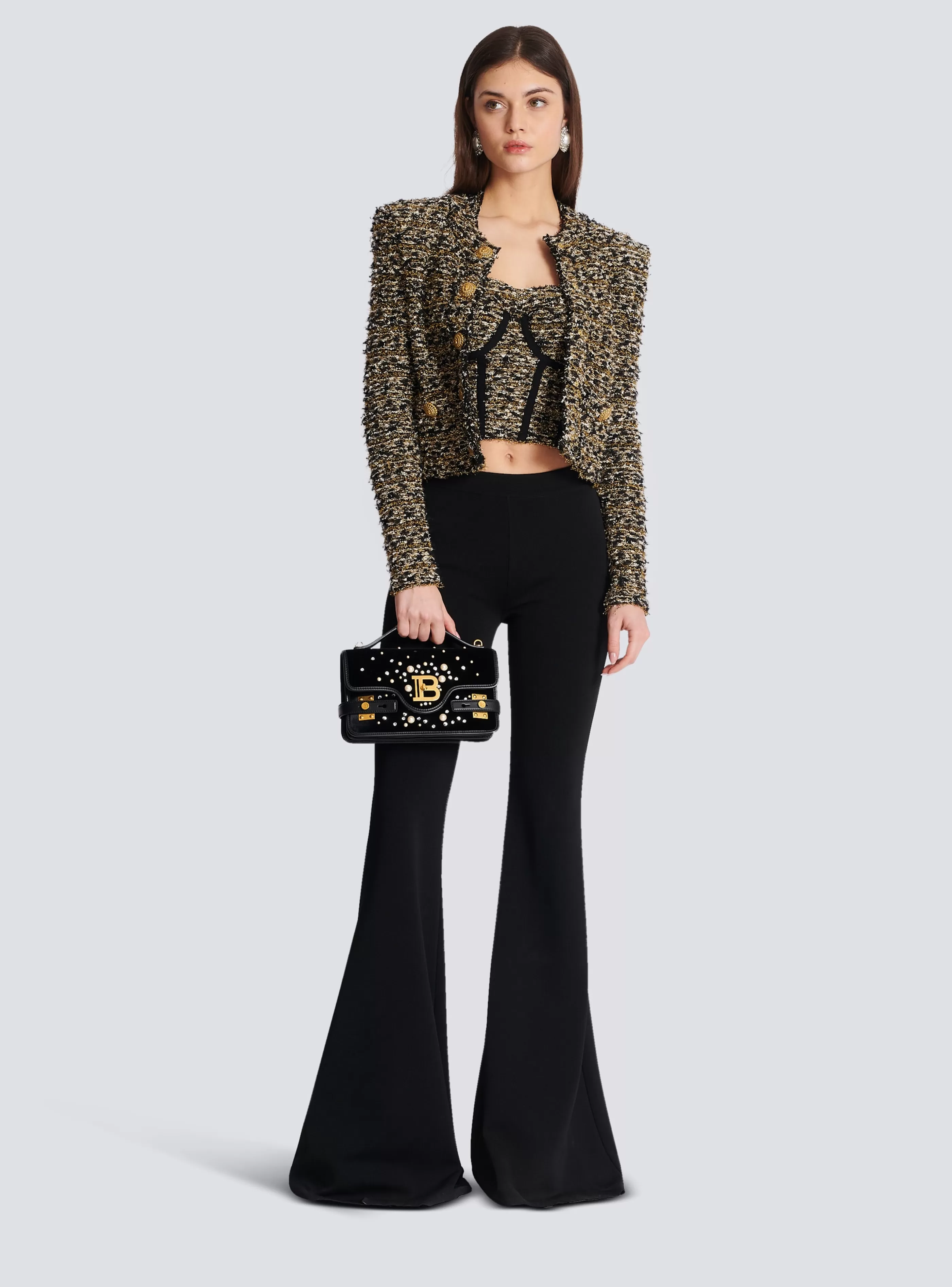 Balmain Giacche E Blazer-Cropped Lurex Tweed Jacket gold