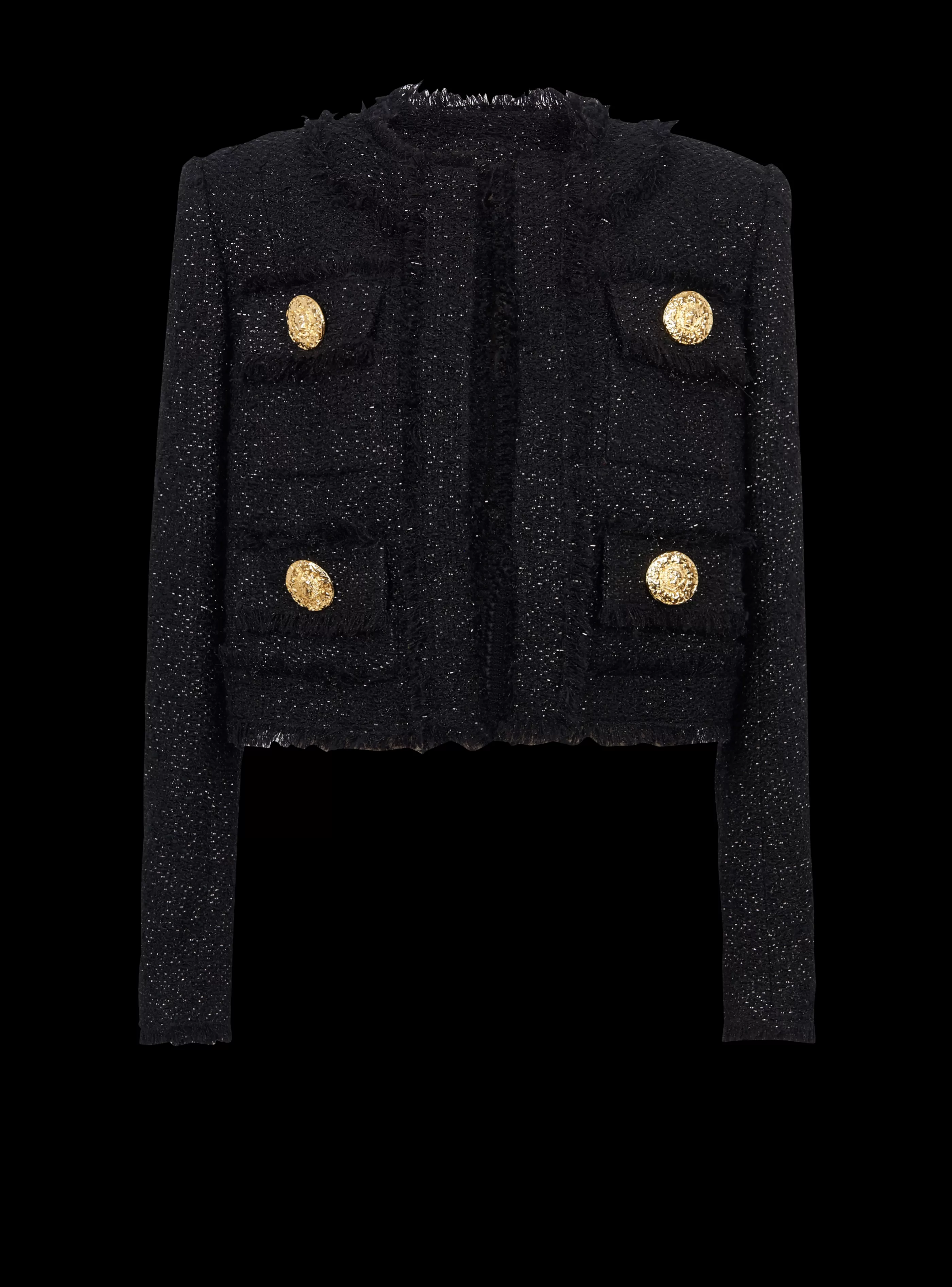 Balmain Giacche E Blazer-Cropped Lurex Tweed Jacket black
