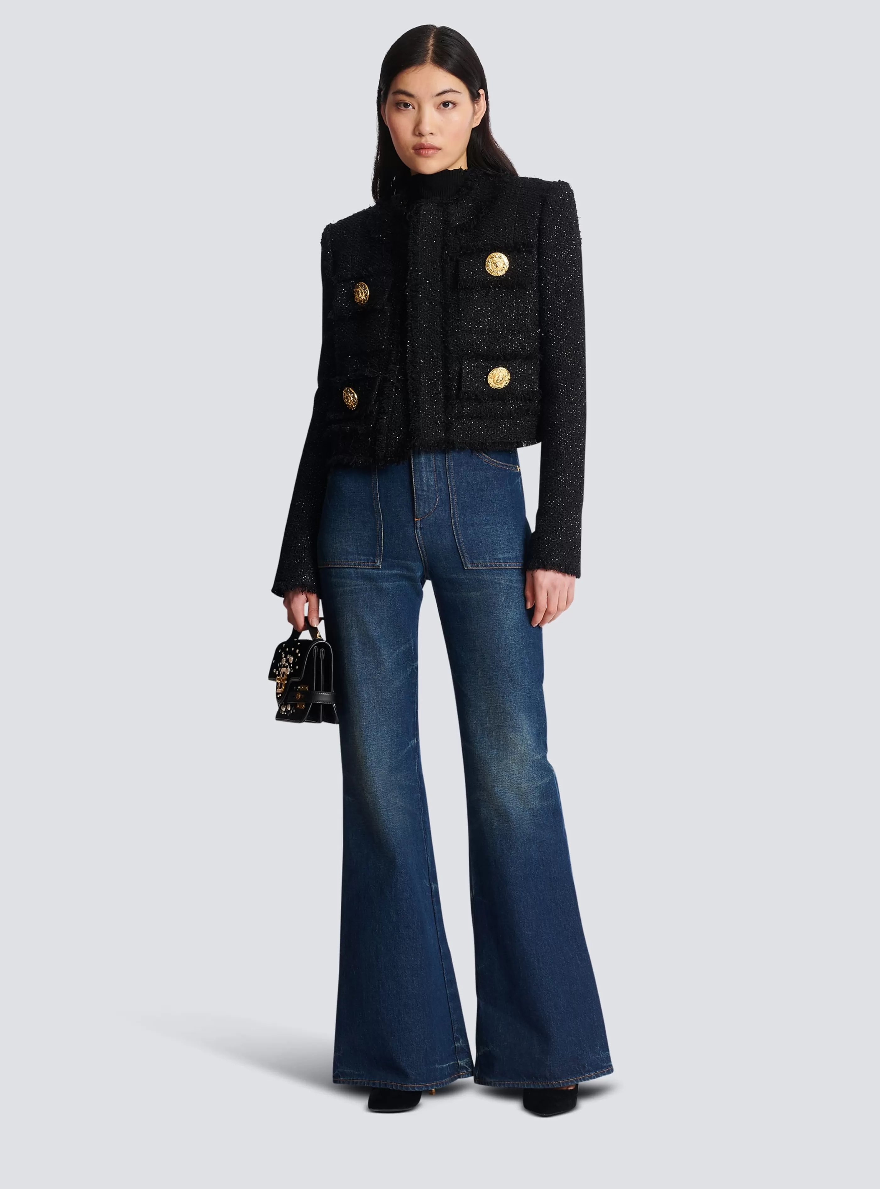Balmain Giacche E Blazer-Cropped Lurex Tweed Jacket black
